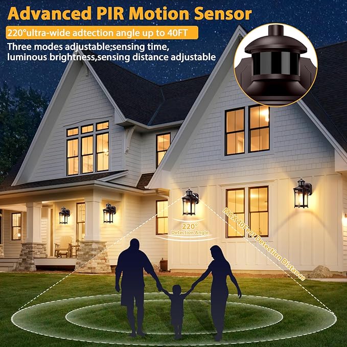 Porch Lights with Outlet, Outdoor Motion Sensor Lights, Dusk to Dawn Exterior Light Fixture, Anti-Rust Waterproof Outdoor Wall Light, Aluminum Outside Lights for House Patio Front Door Garage, Brown
