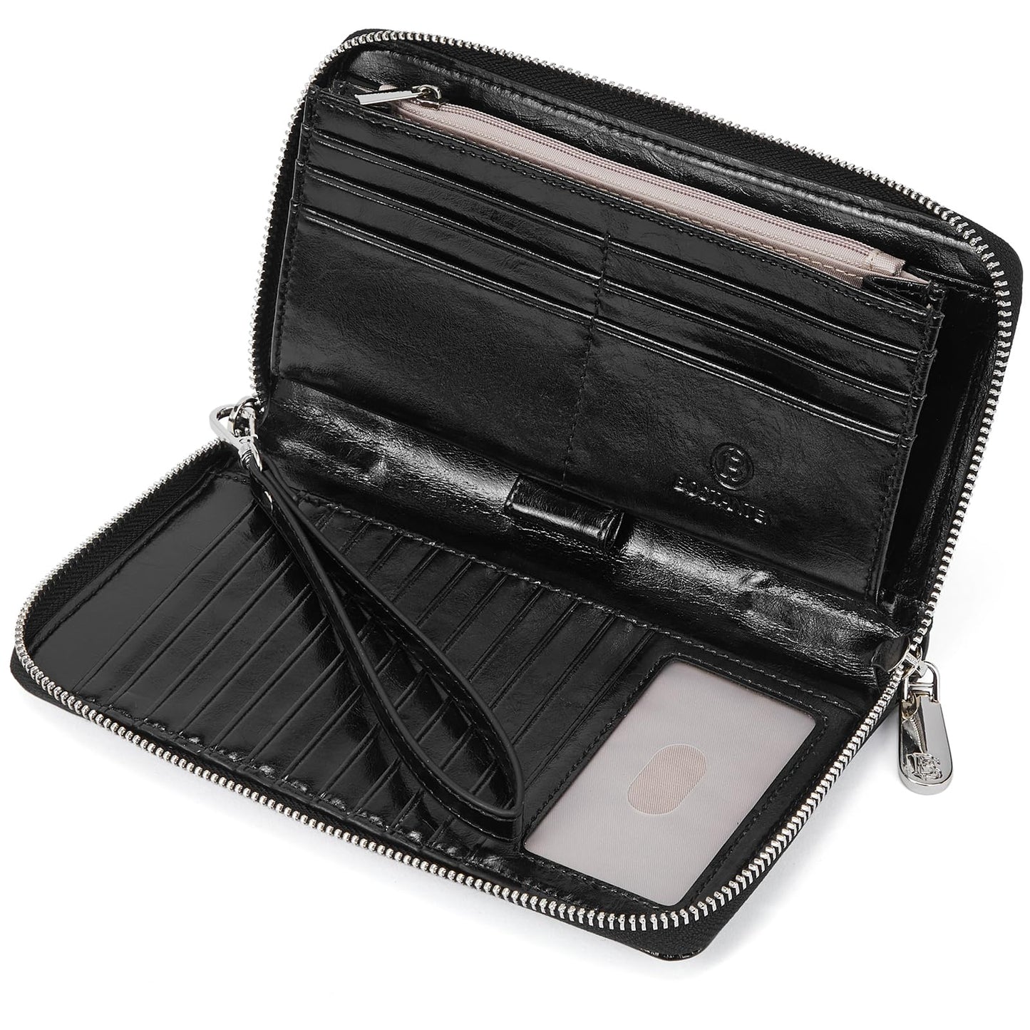 BOSTANTEN Leather Wallet for Women RFID Blocking Zip Around Credit Cards Holder Phone Clutch Black