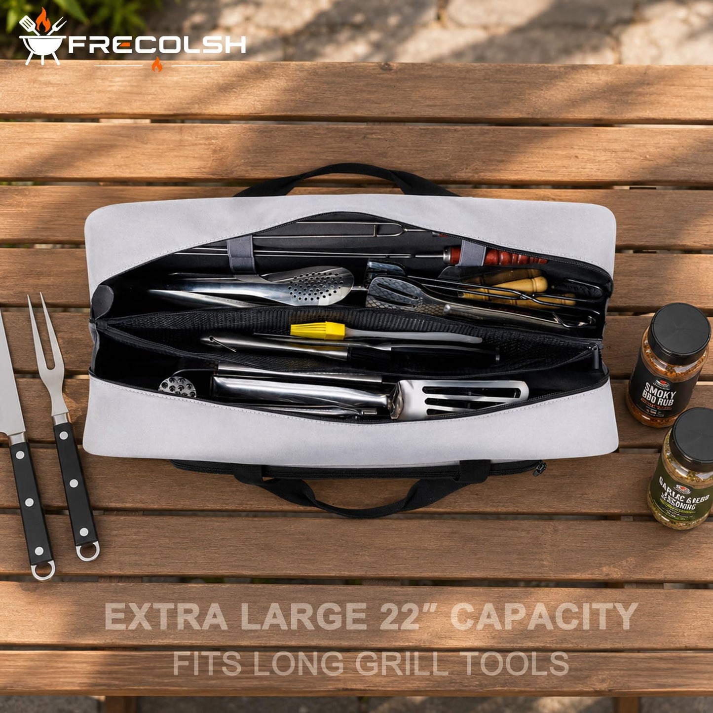 Grill Tool Bag, 22" Heavy Duty BBQ Accessories Organizer with Insulated Lining, Large Grill Utensil Organizer & Caddy for Blackstone Griddle, Camping, Tailgating, BBQ Gifts for Men (Bag Only)
