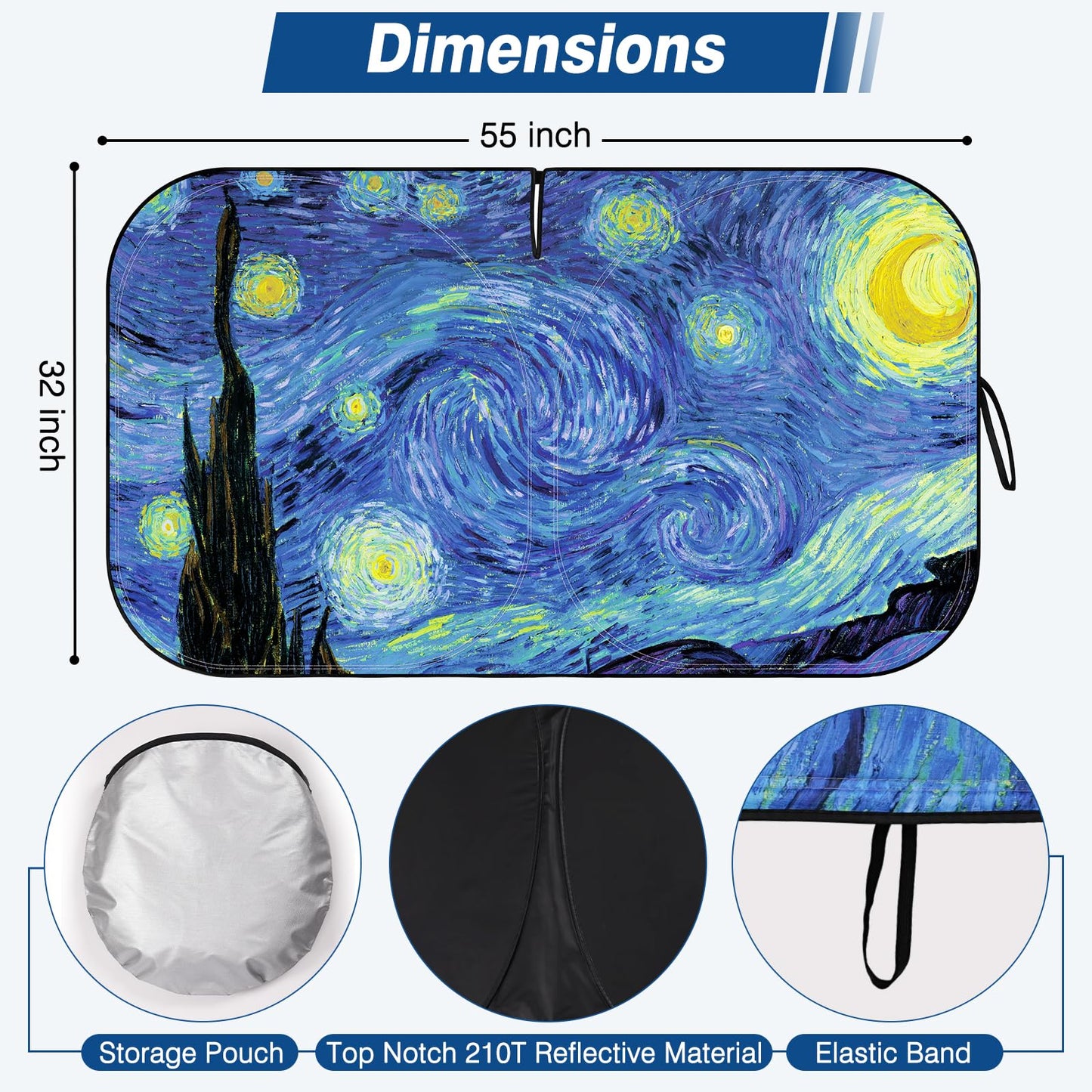 Windshield Sun Shade, Car Sun Shade Windshield Blocks UV Rays, Keep Car Interior Cool, Front Foldable Windshield Sunshade for Hatchback, Truck, SUV, MPV