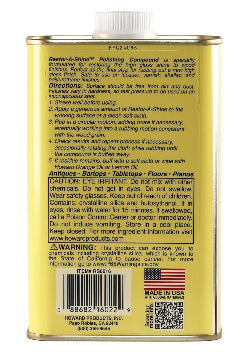 Howard Products Hardwood Floor Polish - Restor-A-Shine Wood Polisher for Furniture, Polishing Compound, Polish Compound, 16 oz