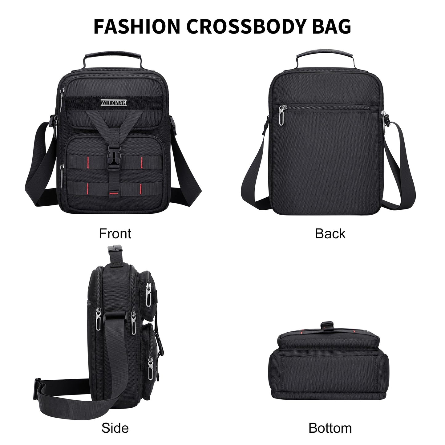 WITZMAN Crossbody Bag for Men Travel Small Shoulder Bags Lightweight Man Purse Messenger Bag for Casual Daliy Work Traveling(B707 Black)