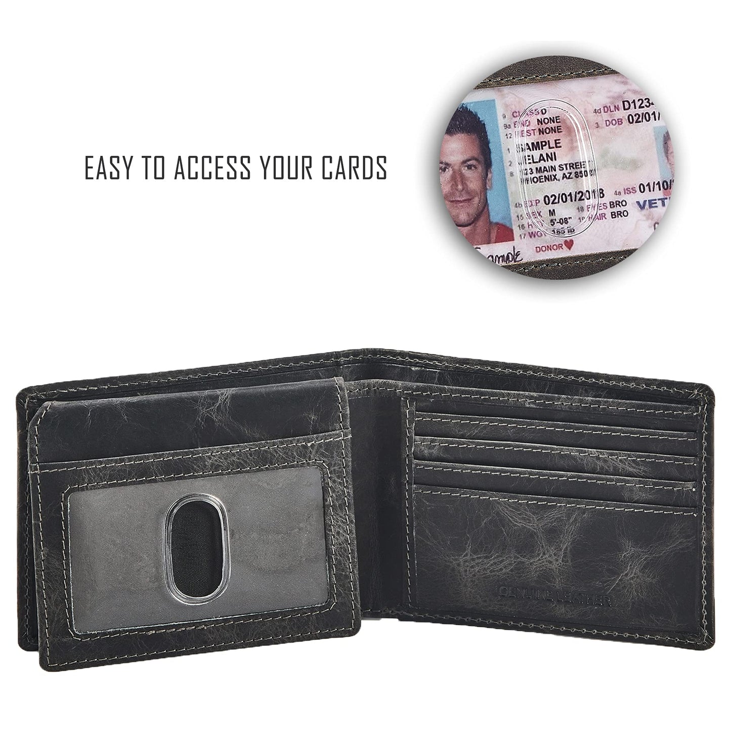 Wallet for Men Slim RFID Blocking Leather Bifold Minimalist 2 ID Windows Gift Box Carteras Para Hombres (DISTRESSED, ANTHRACITE)