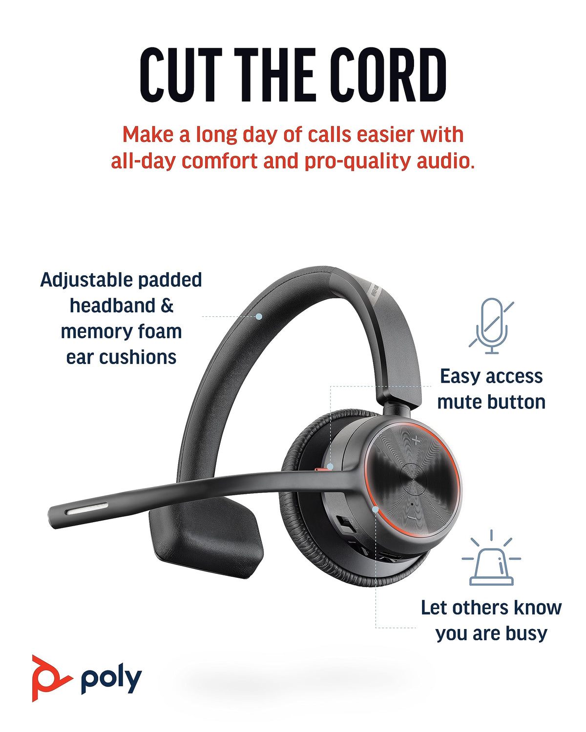 Poly Voyager 4310 UC Wireless Headset (Plantronics) - Single-Ear Bluetooth Headset w/Noise-Canceling Mic - Connect PC/Mac/Mobile via Bluetooth - Works w/Teams, Zoom, & More - Amazon Exclusive