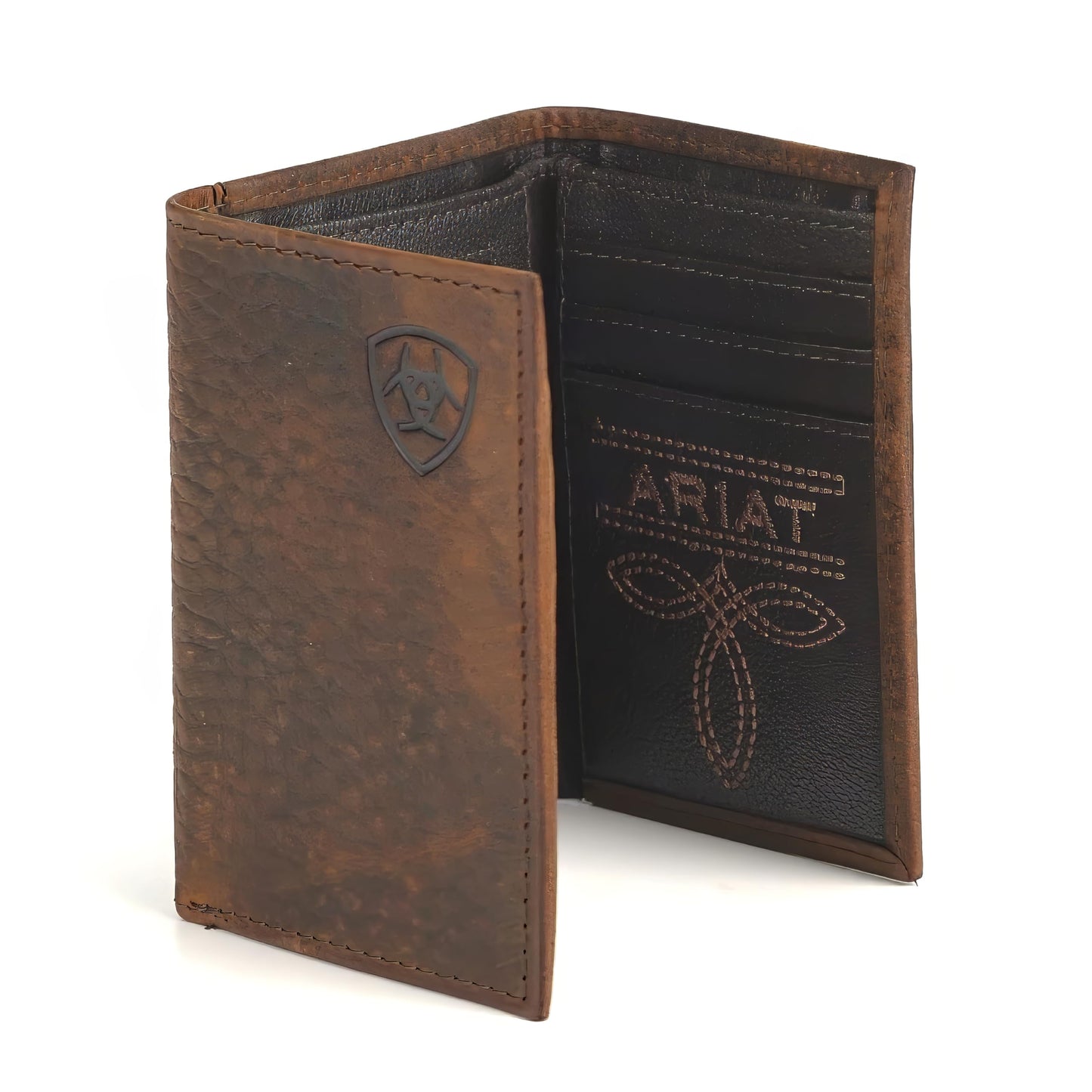 ARIAT Trifold Wallet Emboss Corner Logo Brown One Size
