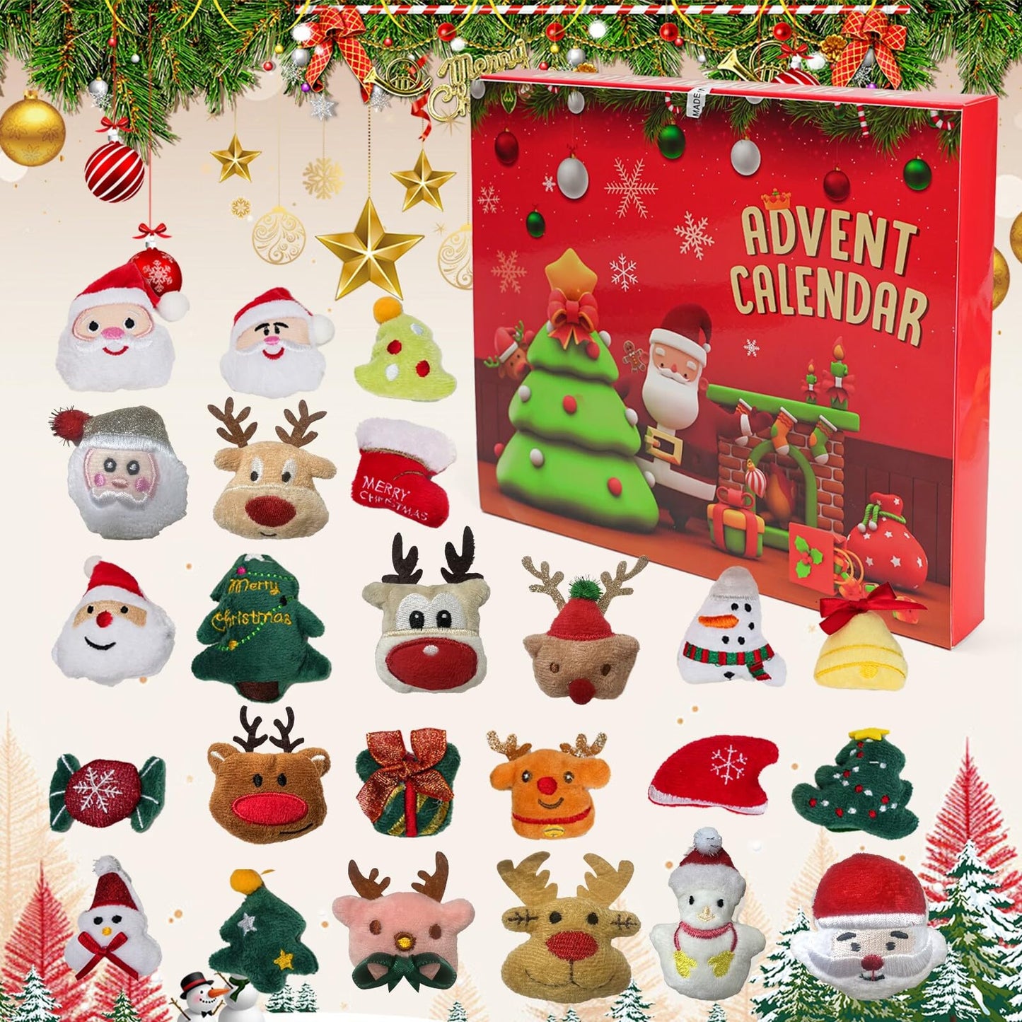 Christmas Advent Calendar, Christmas Gift 2025, Christmas Countdown Calendar Ornaments, 24 Piece Set Plush Christmas Ornaments, Angel Santa Claus Snowman Reindeer Mini Christmas Tree Ornaments