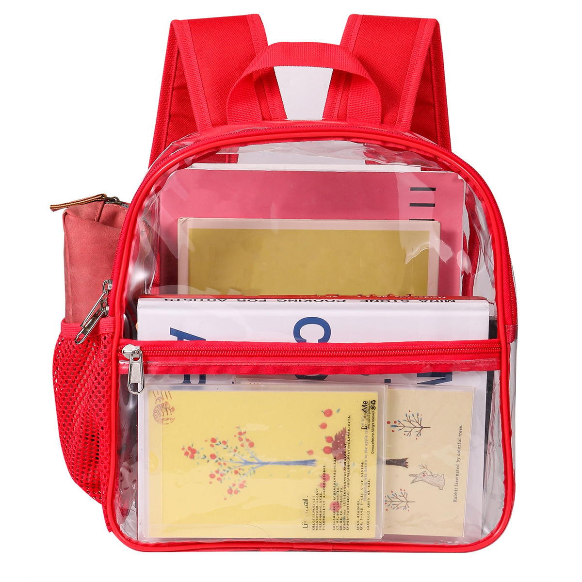 USPECLARE Clear Backpack Stadium Approved 12×6×12, Water proof Clear Bag for Concert Work Sport Event(Red)