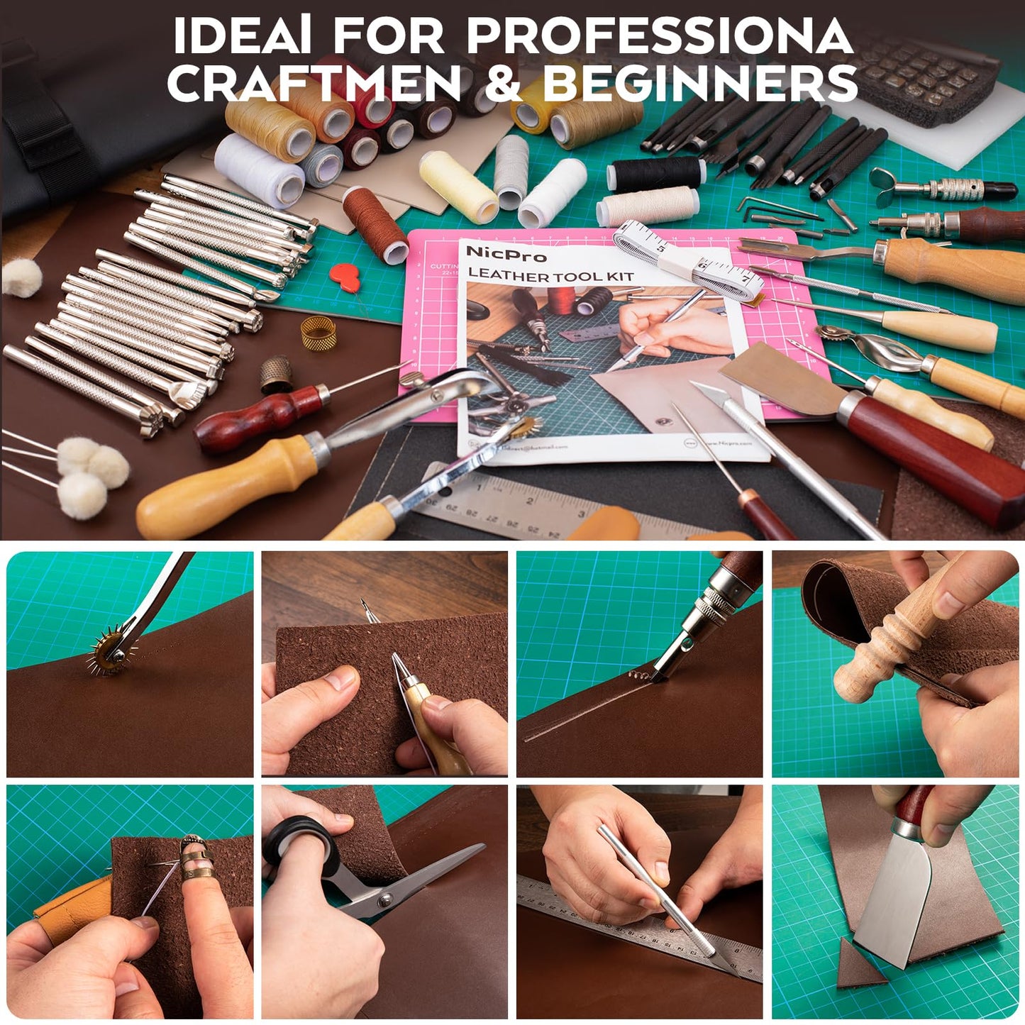 Nicpro 160PCS Upgrade Leather Tooling Kit Leather Working Tools Kit with Storage Handbag, Professional Leather Making Craft Tools Kit for Stamping Sewing Carving Cutting Punching Leather Working