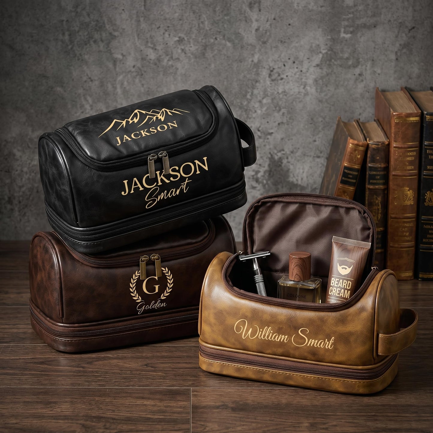 ENQU Personalized Toiletry Bag for Men, Father Day Gifts for Dads, Gifts for Men, Custom Large Leather Travel Toiletry Bag, Graduation Gifts for Men Him, Groomsmen, Birthday, Anniversary, Christmas