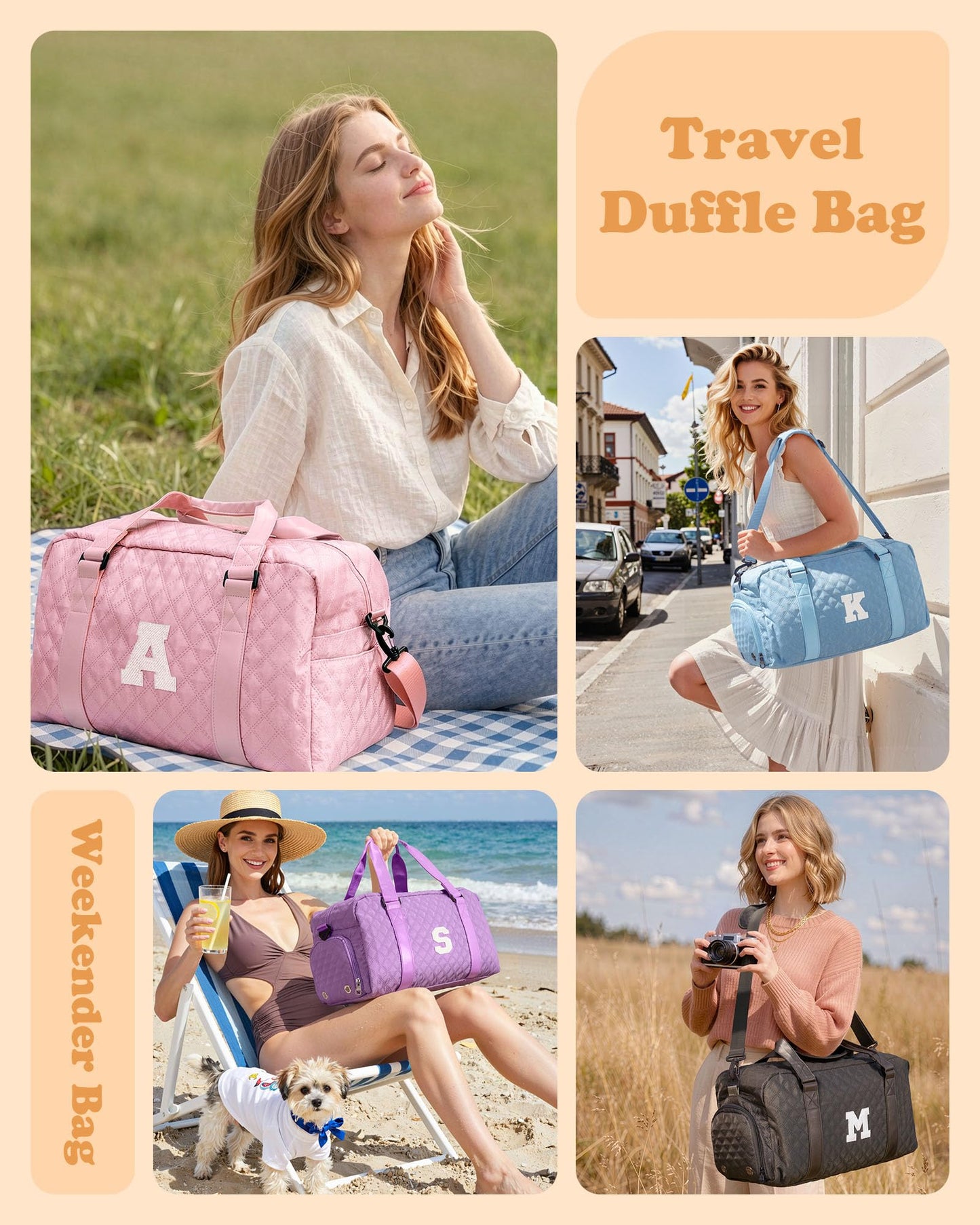 Elilier Duffel Bag, Girls Gift Bag Teens, Initial Travel Duffel Bag, Personalized Weekender Bag, Monogram Overnight Bag Gift for Grandmother,Tween Girls Gifts Daughter Gifts Niece Gifts, Mothers Gifts