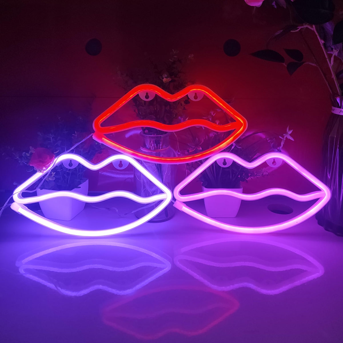 JYWJ Lip Neon Sign,USB or 3-AA Battery Powered Neon Light,LED Table Decoration,Bedroom Wall Decoration,Birthday Gift,Wedding Supplies Business Gift (Purple)