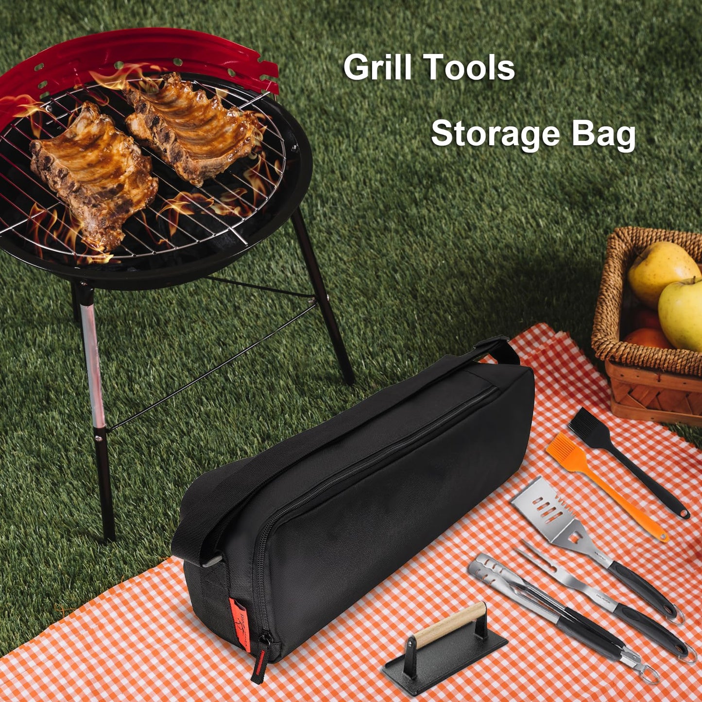 Cover Geny Grill Tool Organizer, BBQ Tool Storage Bag - 20" Heavy-Duty Storage Bag Waterproof 600D Oxford, Folding Design Gift for Camping, Tailgates, Outdoor BBQ Parties (20" Lx6 Wx5 H)