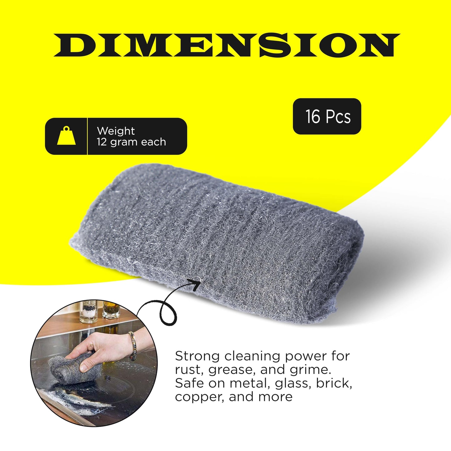 Steel Wool Grade 0000 - Finest Grade - 16 Steel Wool Pads β Steel Wool Scrubber for Cleaning & Rust Removal, Glass & Wood Buffing, Steel Scratch Remover, Mice & Rodents