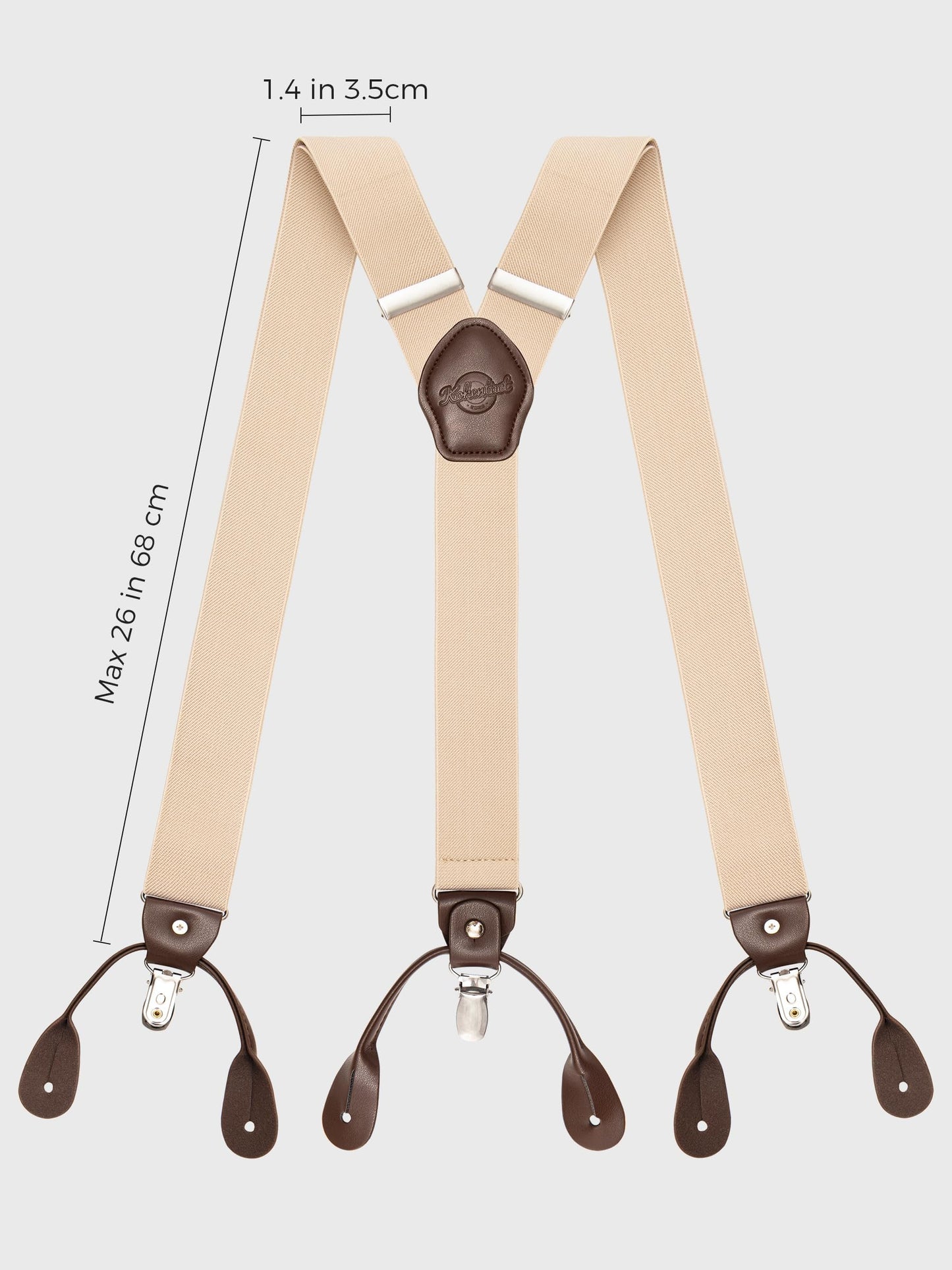 Kohentact Suspenders for Men Fully Adjustable 1.4in Y-Back Convertible End with Clips + 6 Buttons