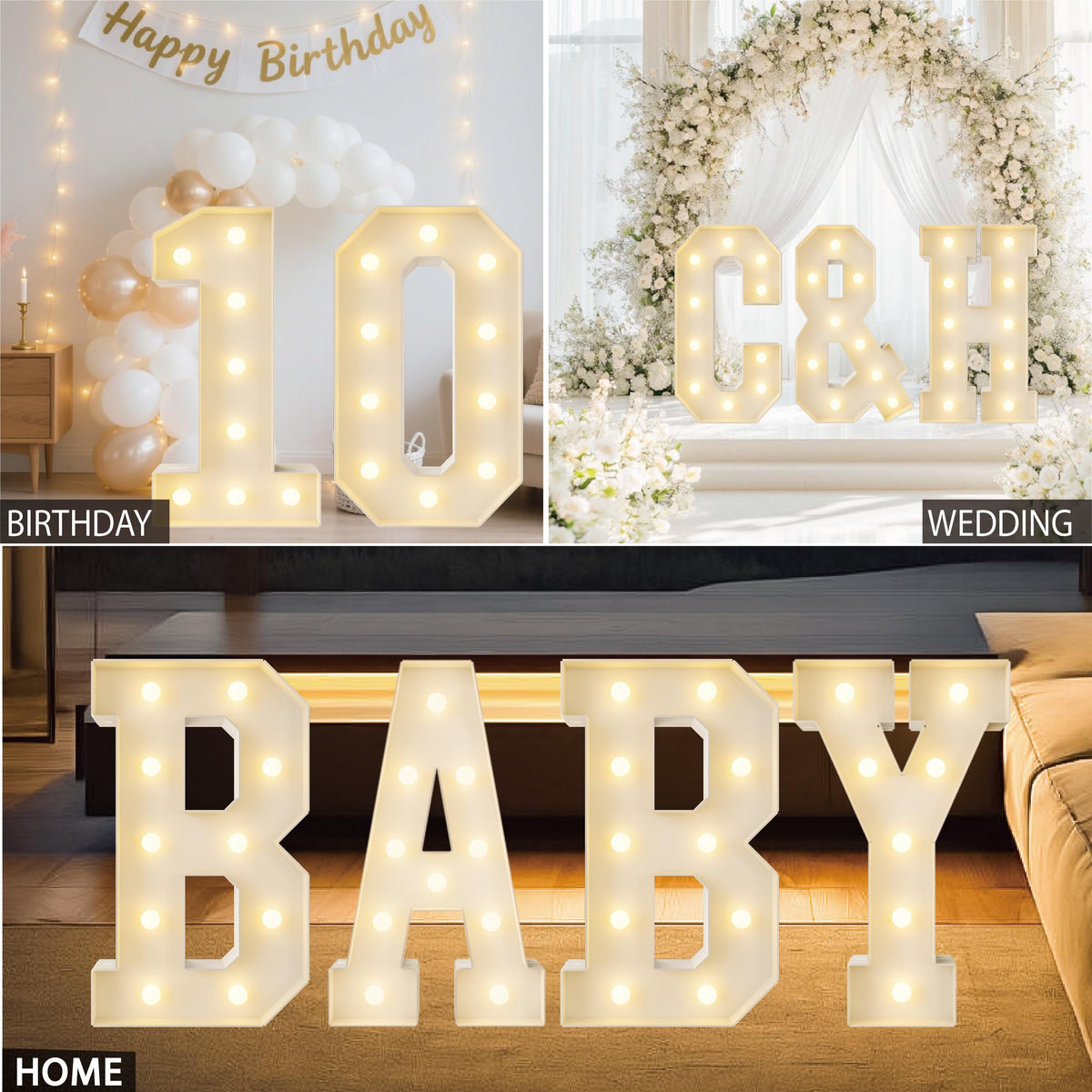 HXWEIYE Big Light Up Letters B,3FT Large Marquee Letters with lights, Mosaic Balloon Frame, Giant Baby Letter for baby shower Birthday Graduation Engagement Party Wedding Christmas Decor (Warm White)