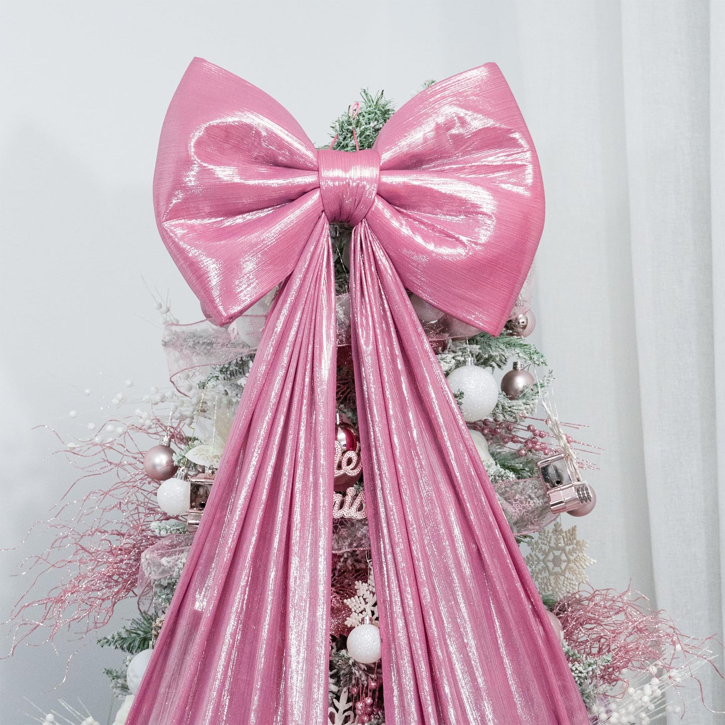Hismir Christmas Tree Topper Bow,67x16 Inch Extra Large Room Decor Ribbon Bow for Wedding Engagement Birthday Party,Giant Xmas Bow Decorations for Home Wreath Door Wall(Pink)