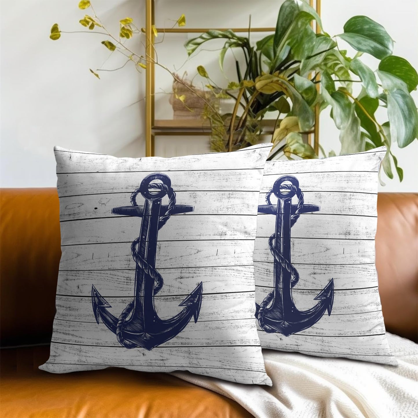 Imiss Navy Blue Anchor Throw Pillow Covers 18 X 18 Inch Nautical Pillow Cover Set of 2 Soft Cotton Home Decorative Double Sided Cushion Covers for Outdoor Sofa Bedroom Car