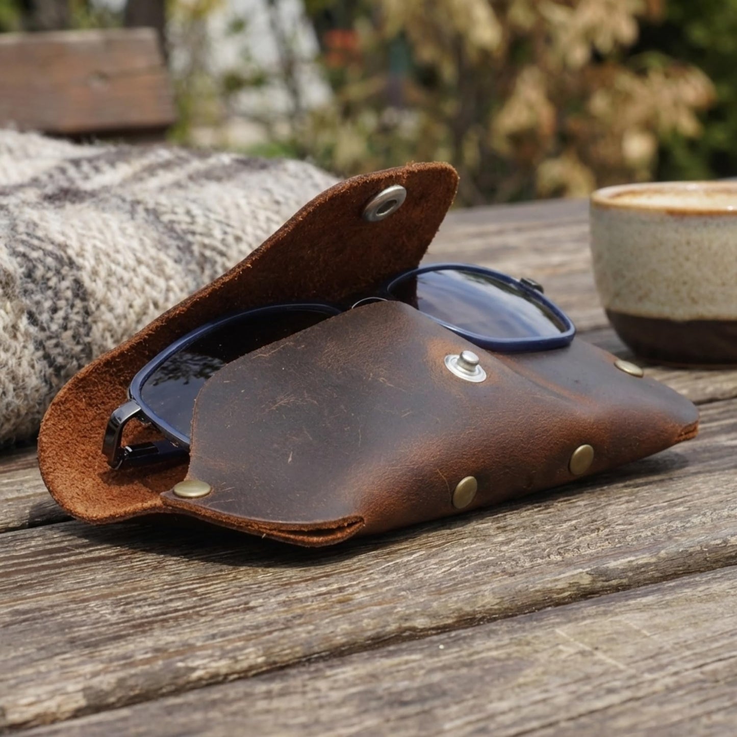 Toprank Leather Eyeglass Case - Handmade Slim Sunglasses Holder, Genuine and Universal Fit for Men and Women (Tan)