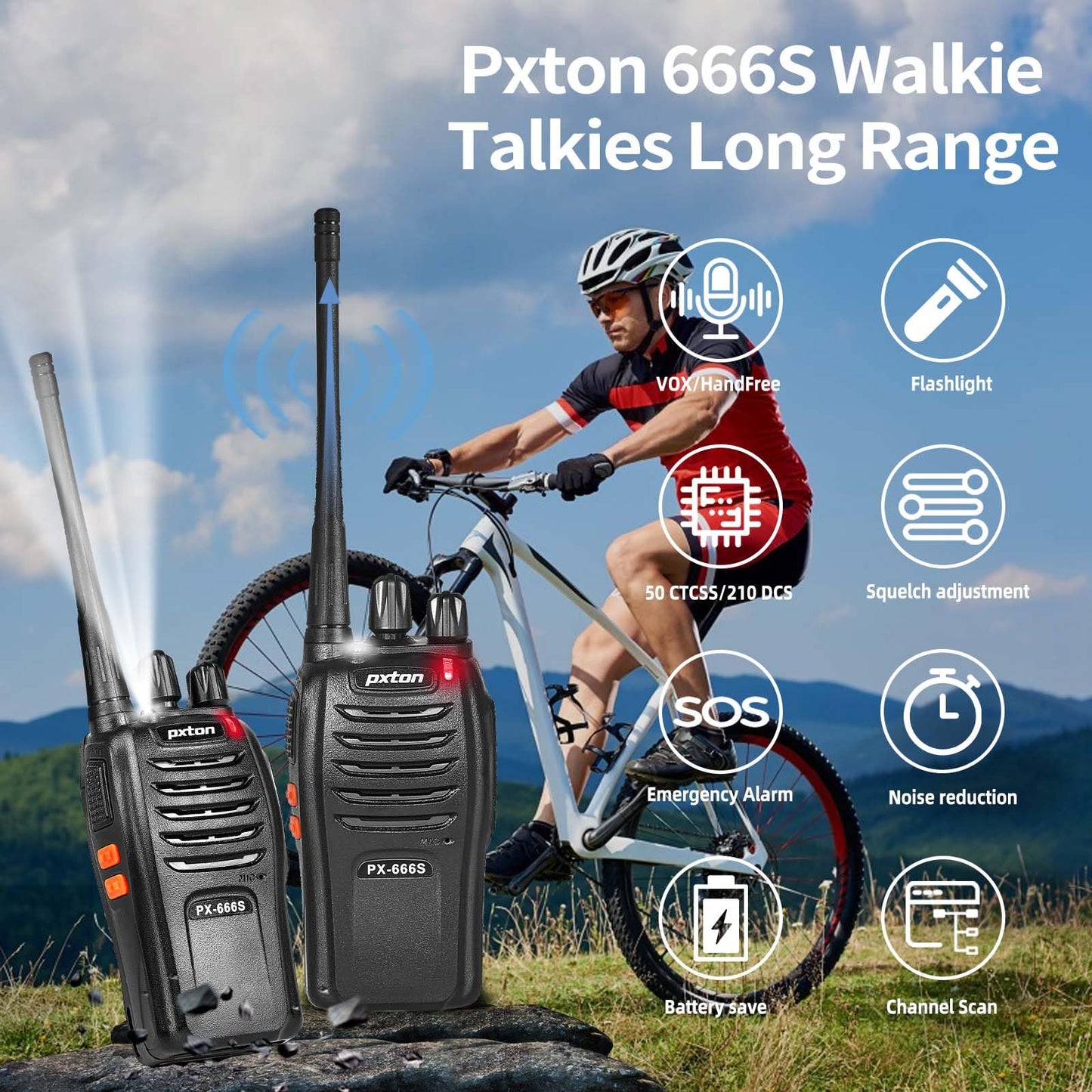 pxton 666S walkie talkies Long Range Rechargeable for Adults with Headphones and Li-ion Battery,2 Way radios has VOX/Noise Reduction/TOT/Flashlight/Monitoring/Scan Function(4 Pack)