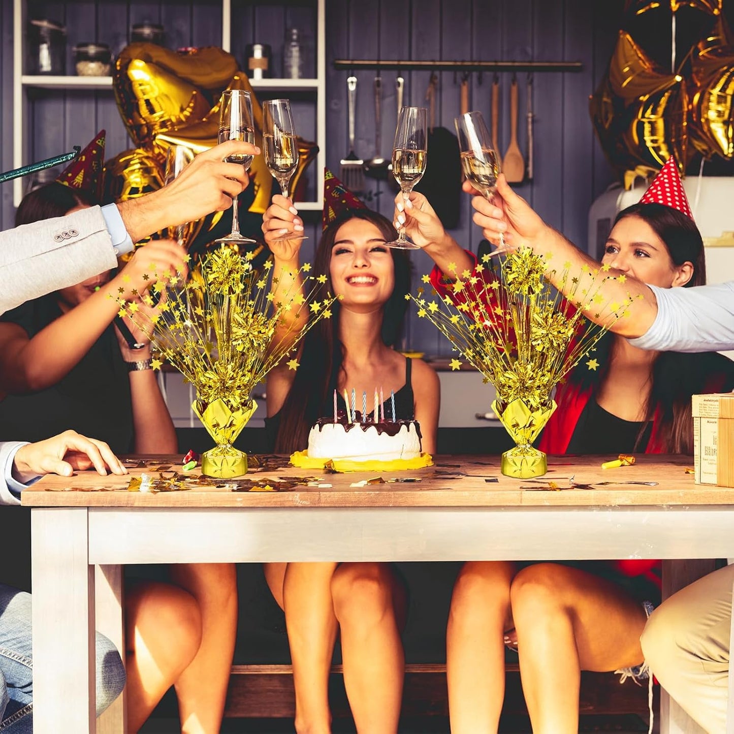 YinNorth 12 Pcs Metallic Foil Spray Centerpiece Party Star Table Decoration Brust Glitter Table Topper Decor for Birthday Graduation Holiday Christmas Dining Celebration New Year Party Supplies, Gold