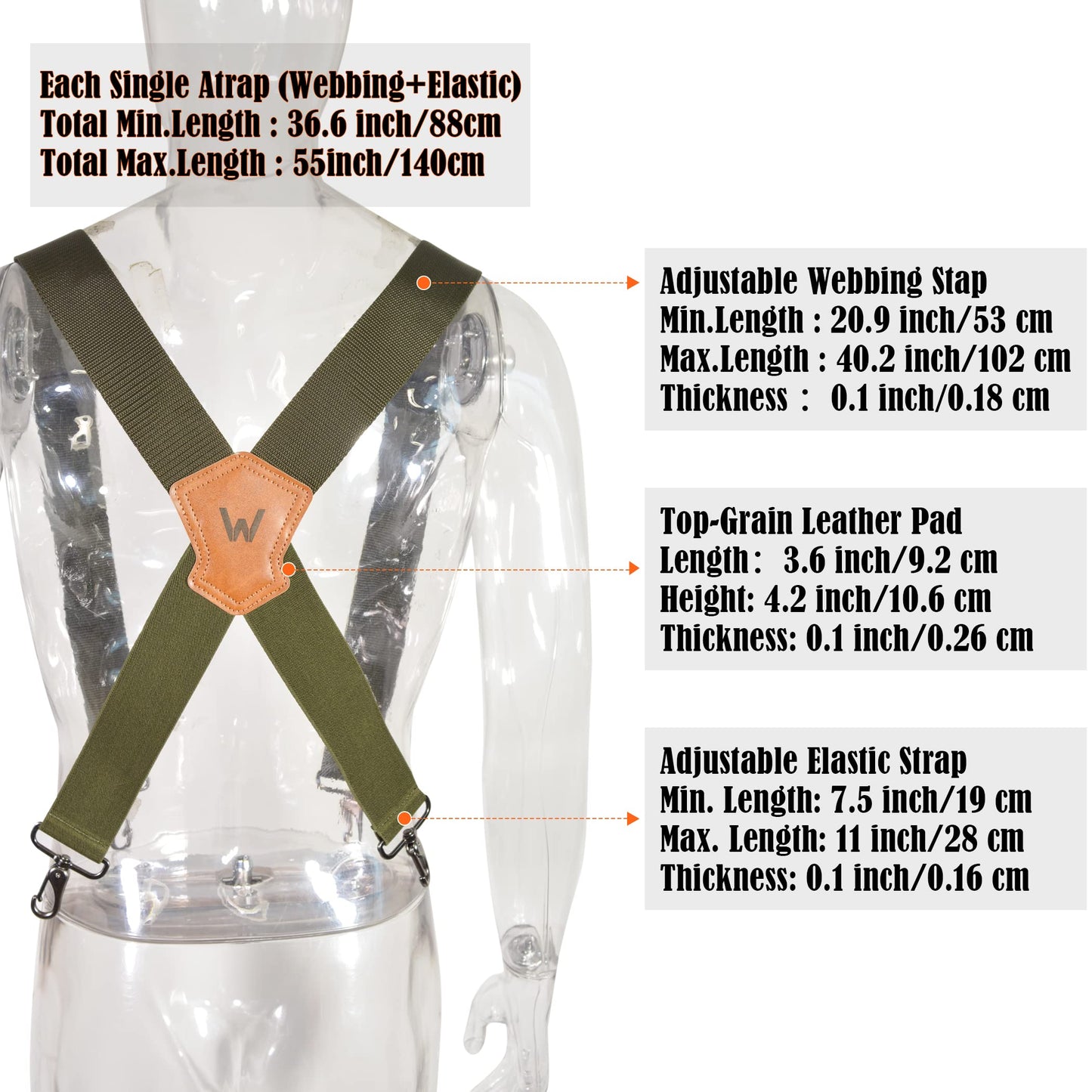 WELKINLAND Green Suspenders for Men - 2 Inch Wide, Heavy Duty Work Suspenders with Belt Loops - Military & Camo Patterns