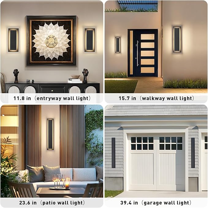 39.4 in Long Outdoor LED Wall Lights, Modern Exterior Garage Wall Light,Outside Light Fixtures for House,Patio,Front Porch,36W Black Outdoor Wall Sconce Waterproof 2 Pack(3000K Warm White)