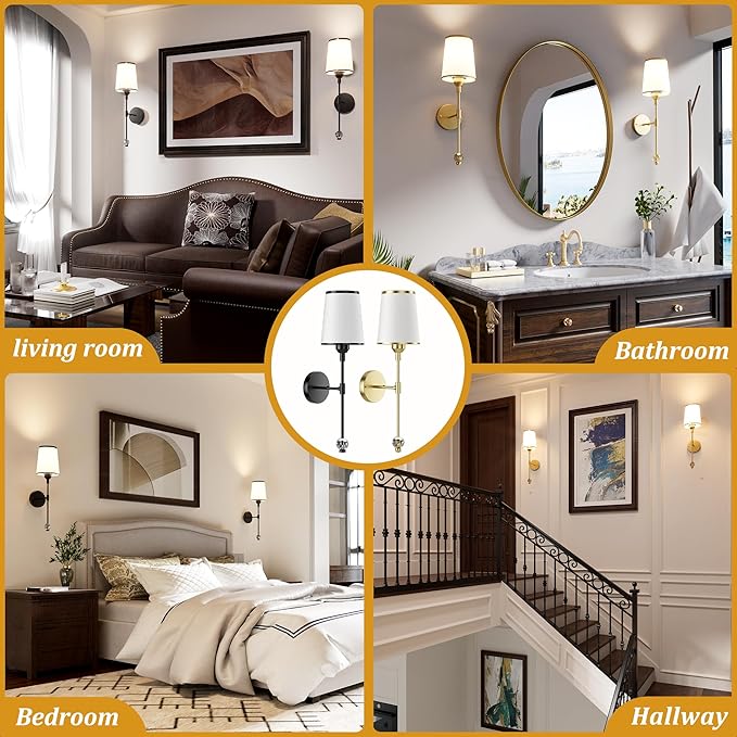 PAIHOME Wall Sconces Set of Two Battery Operated, Rechargeable Wireless Sconces with 5000mAh, 15 Colors Remote Control Dimmable Black Wall Sconce for Bedroom Living Room Bathroom Hallway Wall Decor