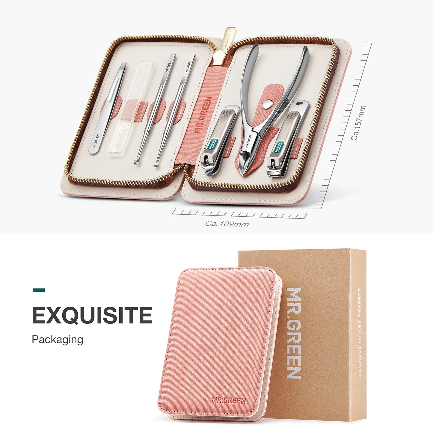 MR.GREEN 7in1 Manicure Sets Personal Care Tools Stainless Steel Professional Nail Clippers Pedicure Set Travel Case Kits (Mr-6032)