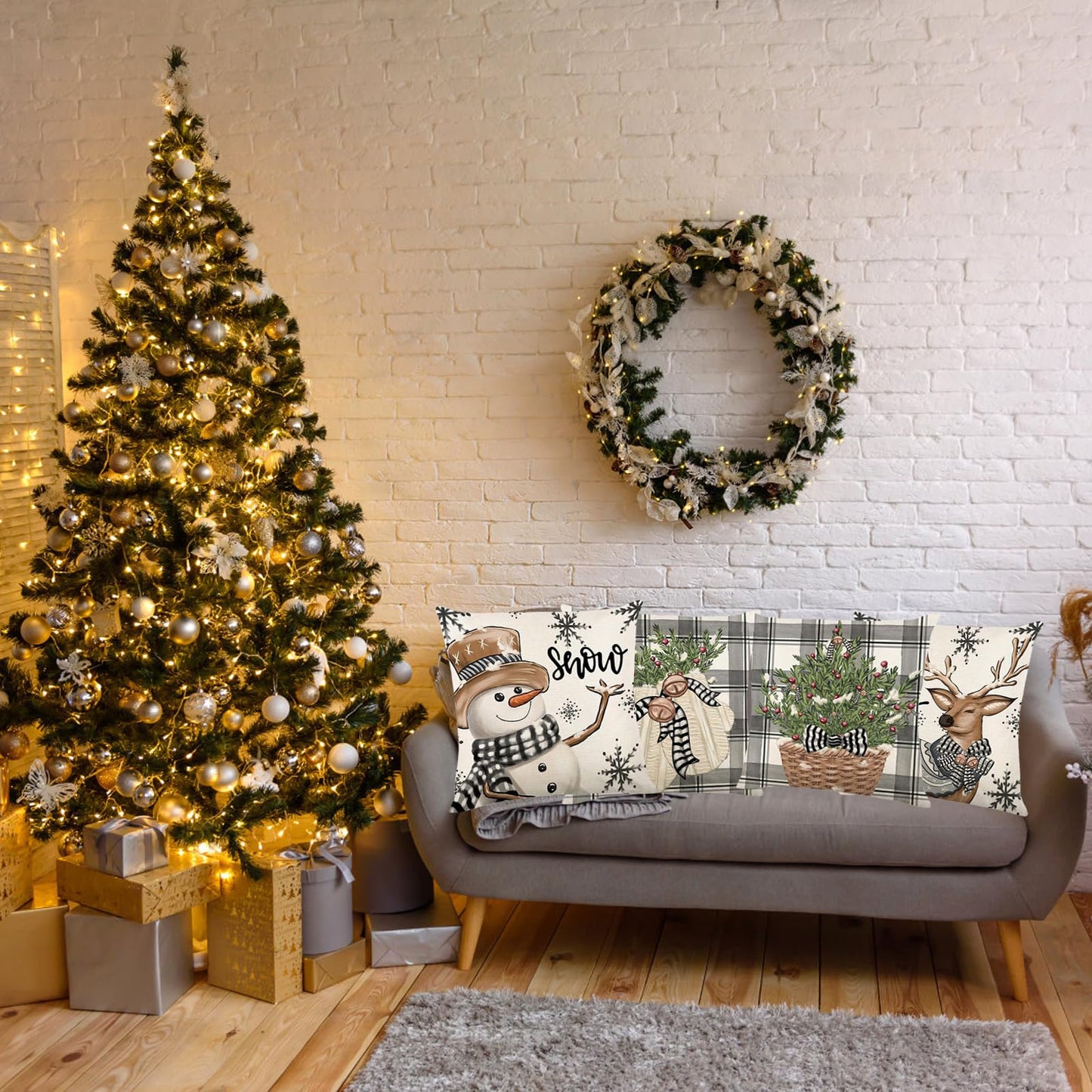 ONFAON Christmas Decorations - Christmas Pillow Covers 18x18 Set of 4, Holiday Christmas Decor Home Sofa Couch Cushion Indoor Decorations