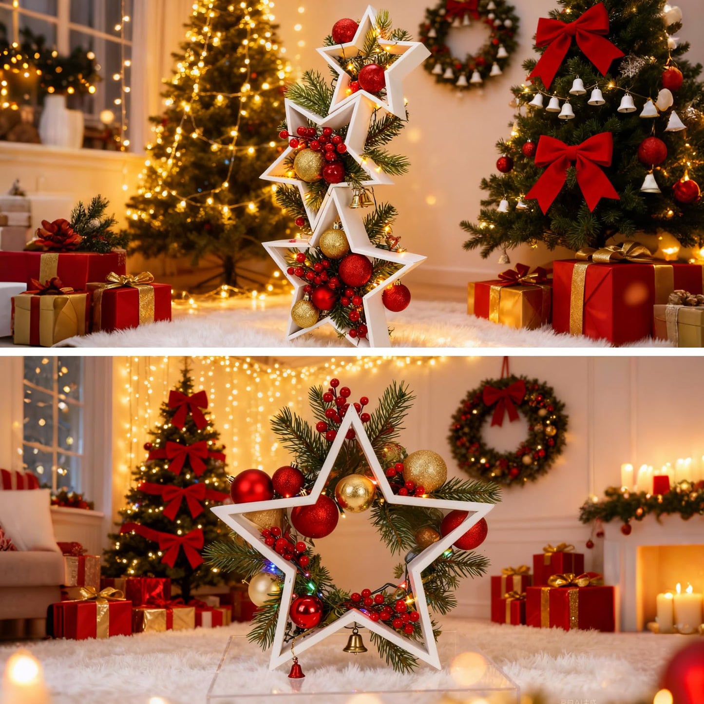 3 Pcs Wooden Stars for Crafts, Rustic Wood Stars, Wooden Tabletop Centerpiece Sign for Crafts, Wood Star Decor, Christmas Star Shelf Display Decorative DIY Christmas for Home Farmhouse Decors (White)