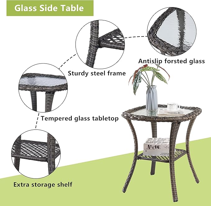 Rilyson Wicker Patio Furniture Set - 5 Piece Rattan Outdoor Sectional Conversation Sets with 2 Swivel Rocking Chairs,2 Ottomans and 1 Side Table for Porch Deck Garden(Mixed Grey/Blue/Smile)