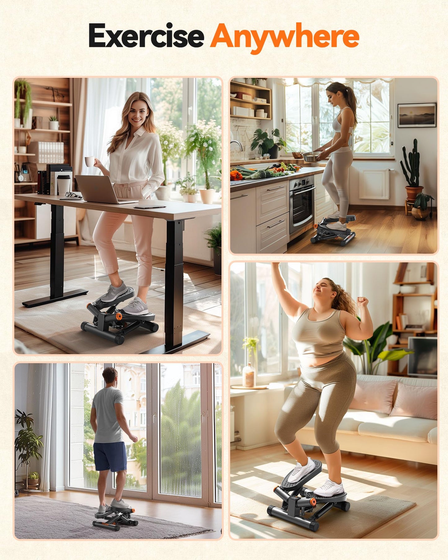 Niceday Steppers for Exercise, Stair Stepper with Resistance Bands, Mini Stepper with 300LBS Loading Capacity, Hydraulic Fitness Stepper with LCD Monitor