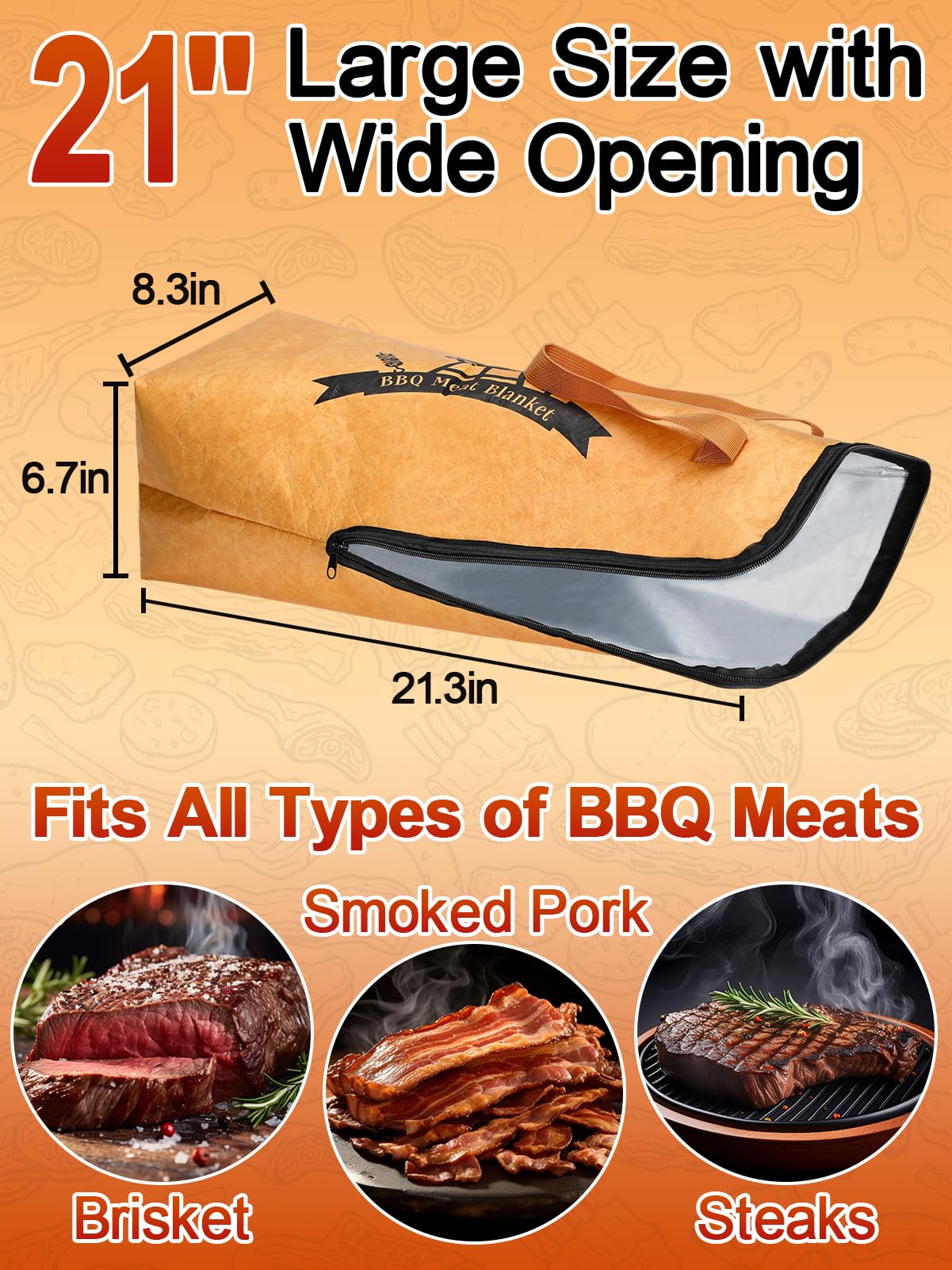 Reusable BBQ Blanket for Resting Meat - 21" Leak-Proof Insulated Meat Resting Bag for Large Brisket/Smoked Pork/Turkey, Grill Accessories BBQ Gifts for Men