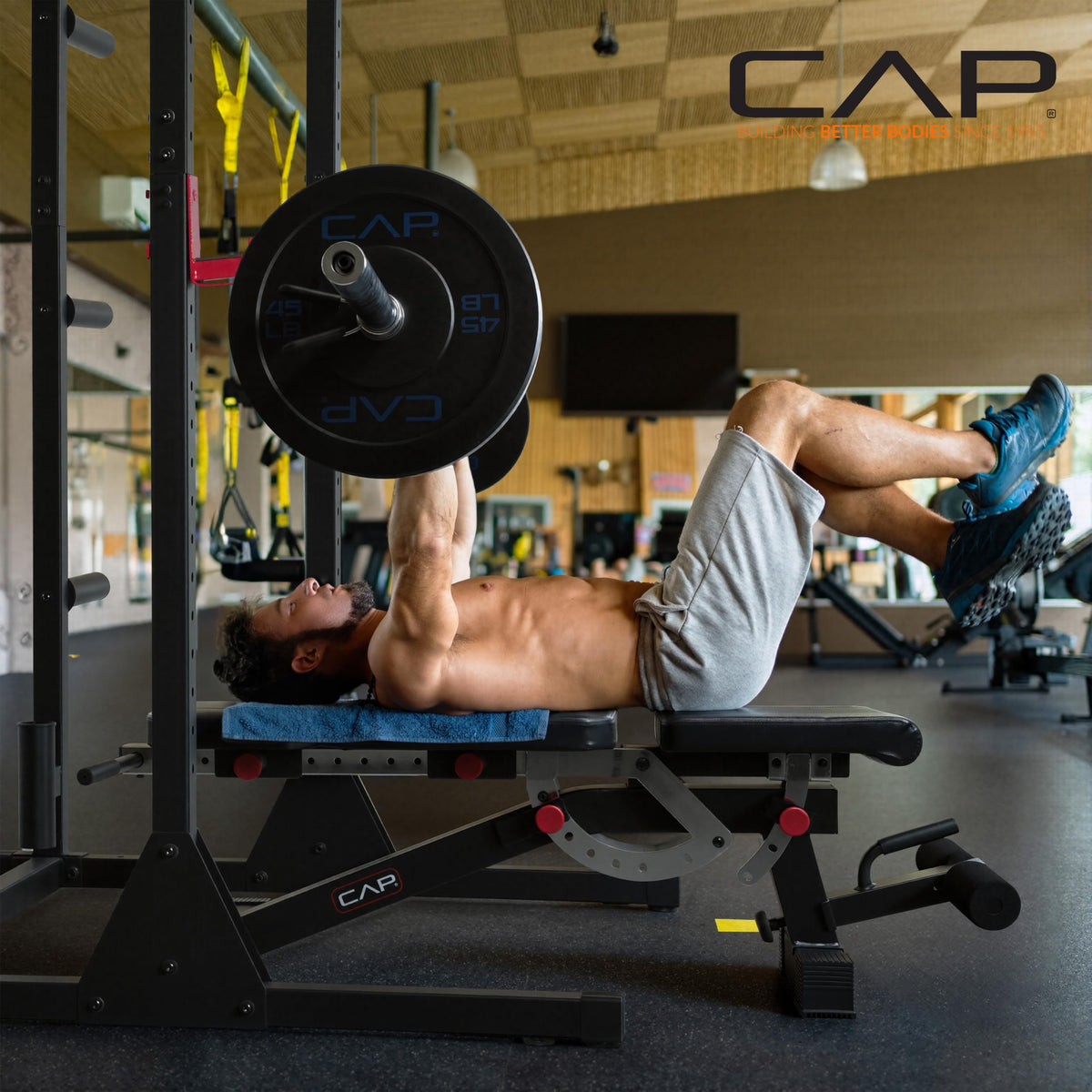 Cap Power Rack with Pull Up Bar & Attachments - Squat Rack & Strength Training Power Cage for Home Gym - Blue
