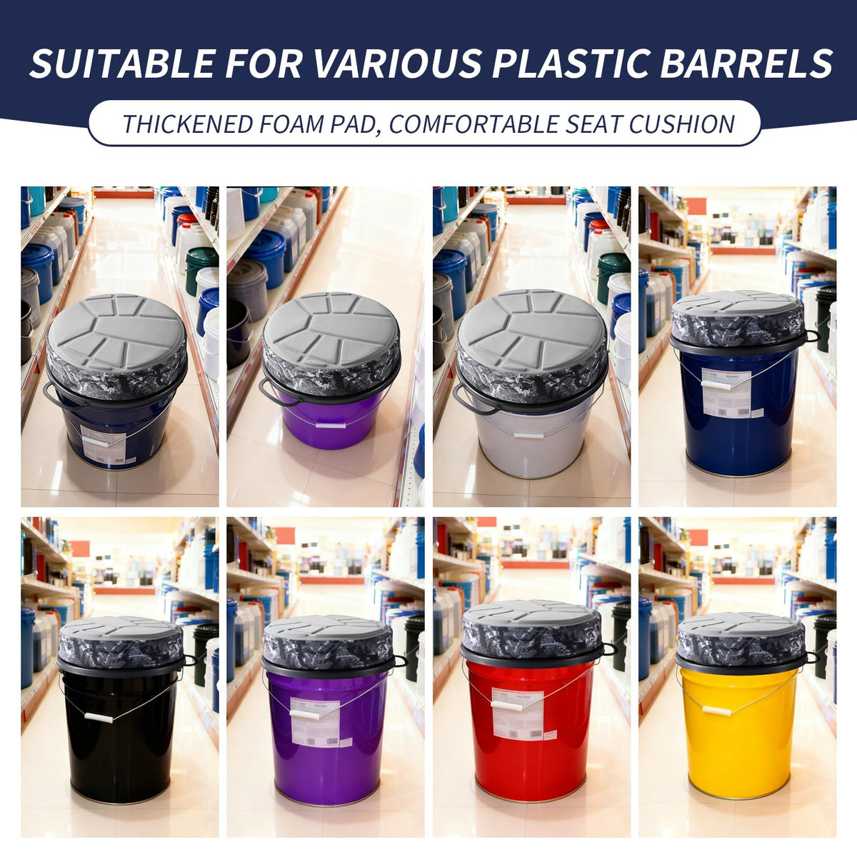 Suzicca 5 Gallon Bucket Seat with 3" Thick Seat Foam Cushion,360°Swivel Bucket Lid Seat,Silent Bucket Seats for Ice Fishing, Baseball, Gardening and Camping, Padded with Memory Foam.