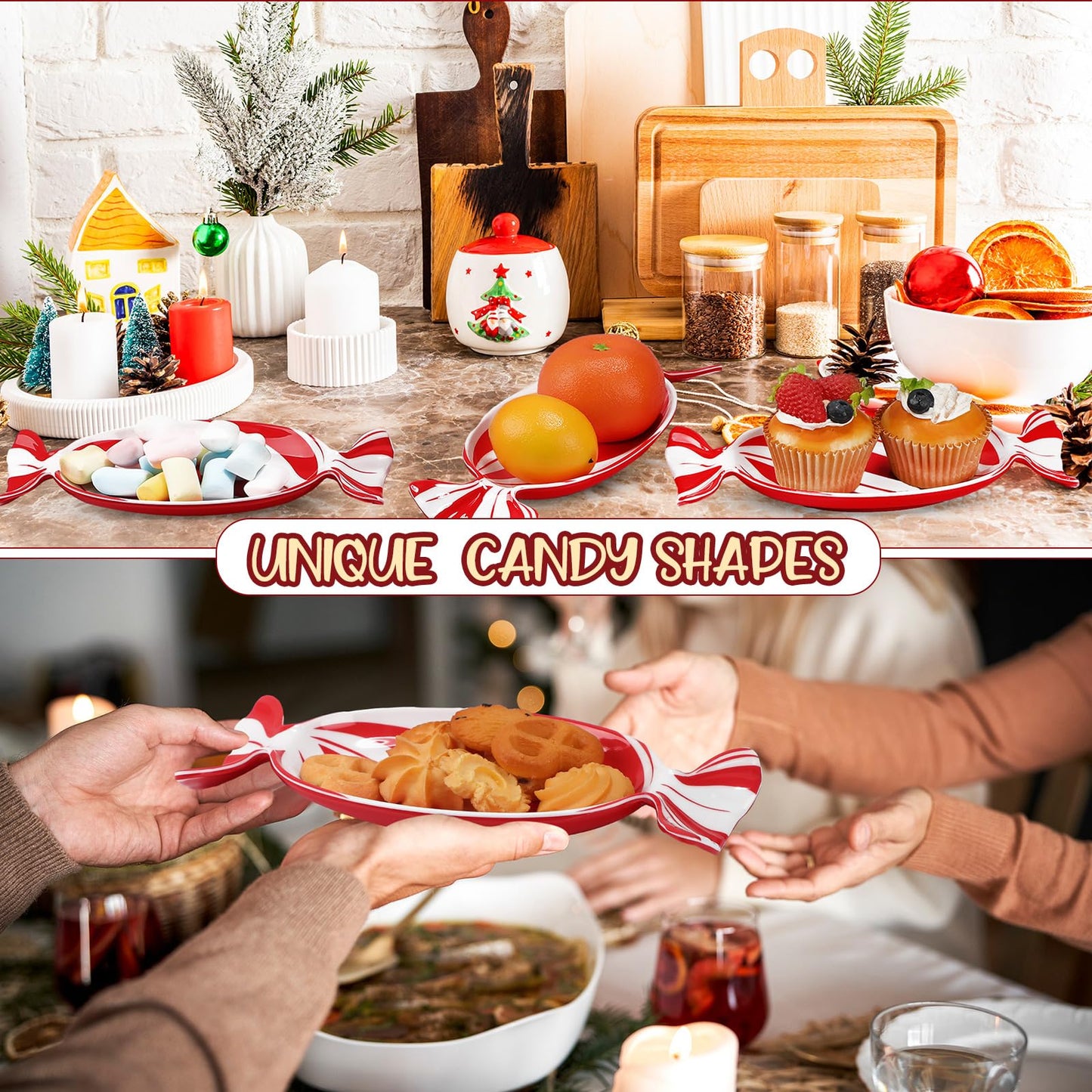 Teenyyou 2 Pcs Christmas Candy Dish Melamine Christmas Serving Tray Fruit Dessert Cookie Plates for Xmas Holiday Party Favor Dishwasher Safe