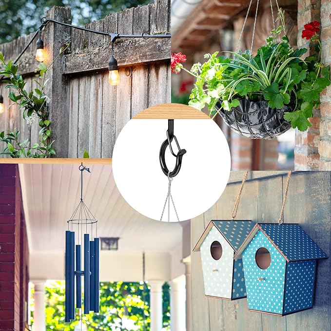 96 PCS Q-Hanger Hooks, Screw Hooks for Outdoor String Lights, Safety Buckle Design Cup Eye Hook for Hanging Christmas Lights, Plants, Mounted on Wall Ceiling, Include 1 Wing Nut Driver, Black