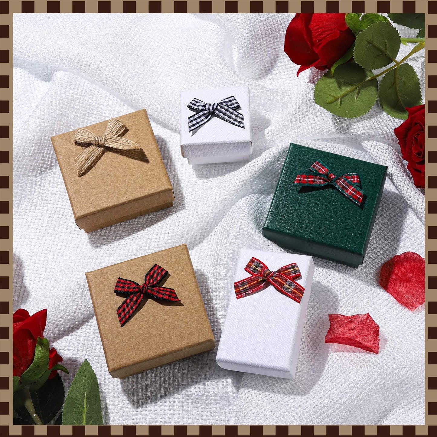 YGDZ Mini Christmas Bows, 50PCS Burlap Bow Buffalo Plaid Bows for Craft, Small Bows for Christmas Tree Decor, Tiny Ribbon Bows for Gift Wrapping
