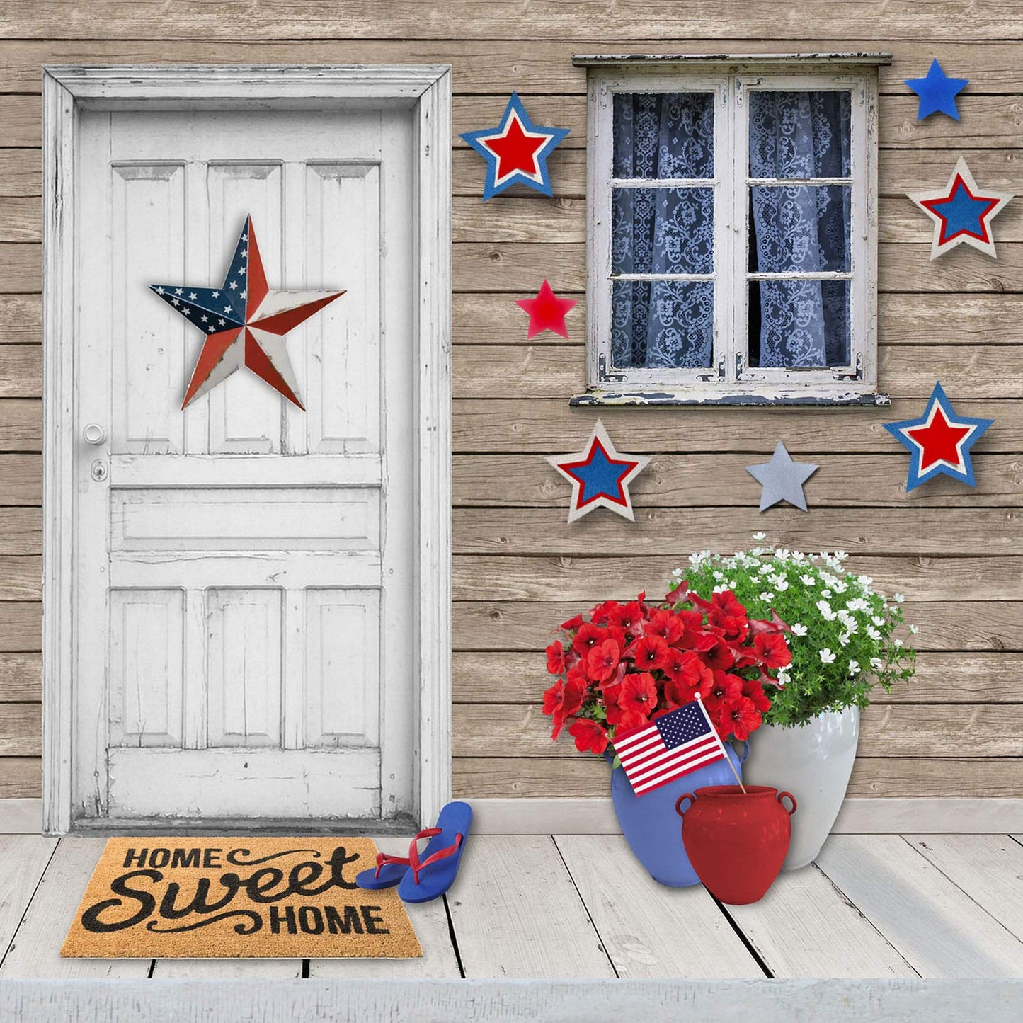 Aflyu Patriotic Star Cutouts Glitter Cutouts Kit 4th of July Decoration for Independence Day 45 Pieces
