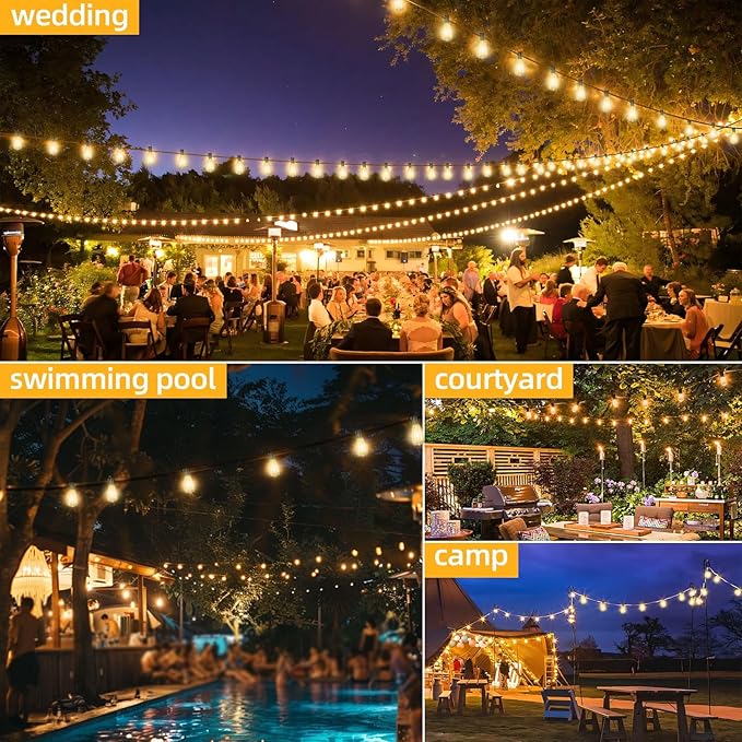 ST40 LED Outdoor String Lights 100FT with 50+2 Bulbs, E17 Socket, 0.6W, 2700K Warm White–Connectable for Garden, Backyard, Bistro, Patio, Porch, Deck, Gazebo, Party Decor