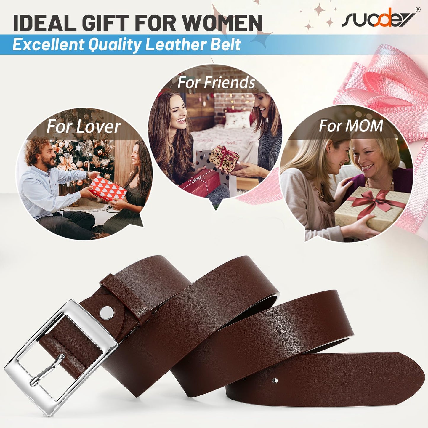 SUOSDEY Fashion Womens Leather Belts,Wide Waist Belt with Pin Buckle for Jeans Pants Dresses,1.5" width