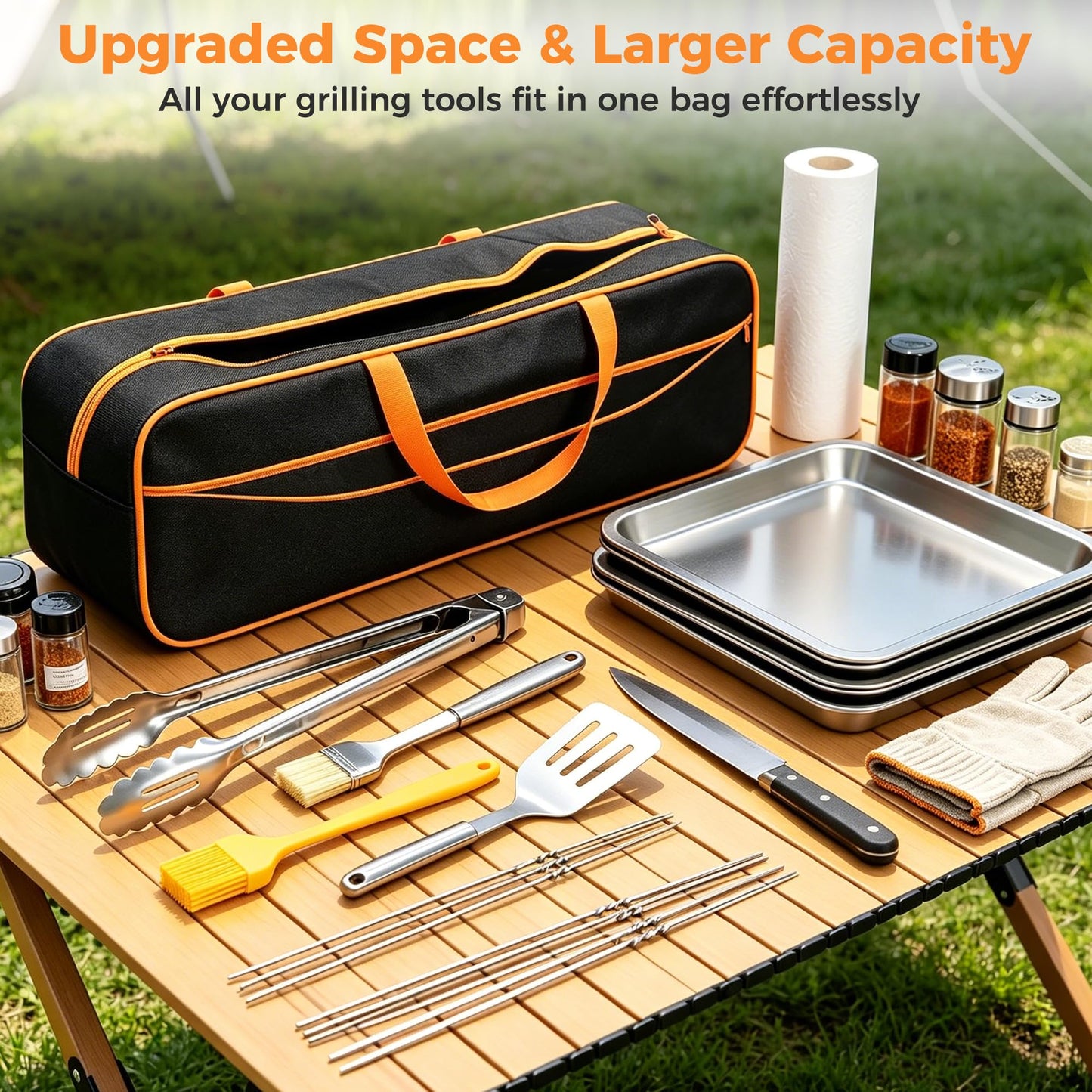 Extra Large Grill Tool Storage Bag, Heavy Duty BBQ Accessories Organizer, Oversized Griddle Storage Case Compatible with Blackstone, Holds Spatulas, Scrapers, Bottles and Grill Cleaning Tools