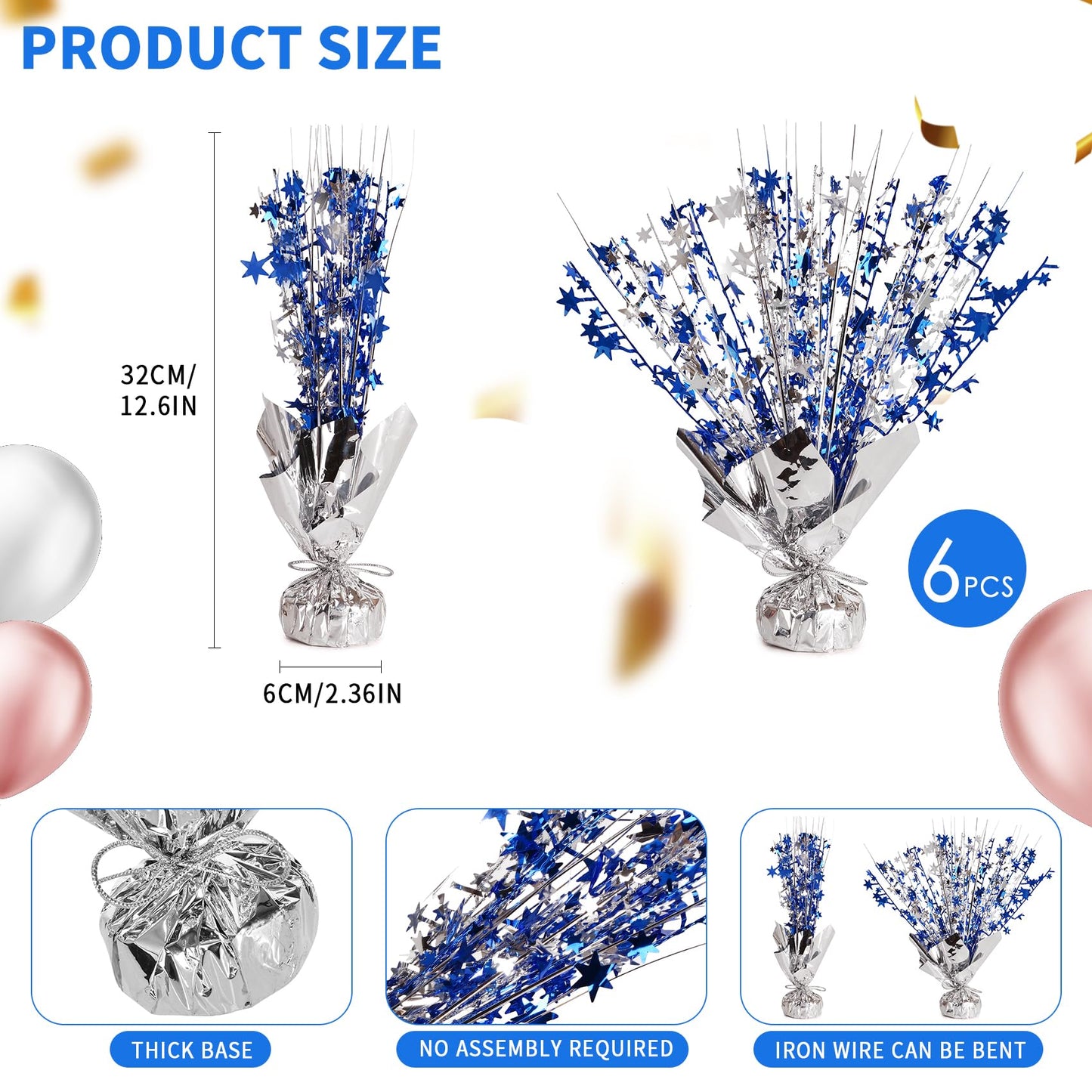 12 Pack Metallic Foil Spary Centerpieces for Tables, Silver NavyBlue Centerpieces for Tables Decorations, Star Brust Table Centerpieces for Birthday Graduation Wedding Baby Shower Party