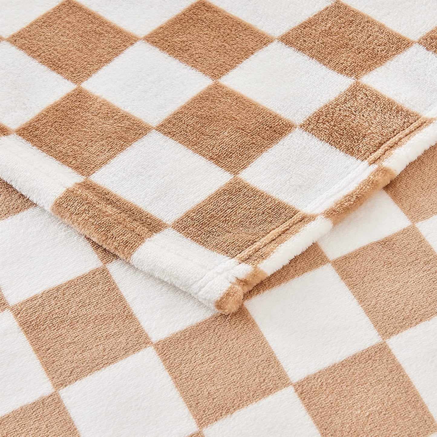 Edenleaf Checkered Blanket Flannel Throw Blankets Soft Cozy Checkered Grid Print Chessboard Gingham Pattern Throws for Bed Sofa Couch for All Seasons, 50x60 Inch, Blonde