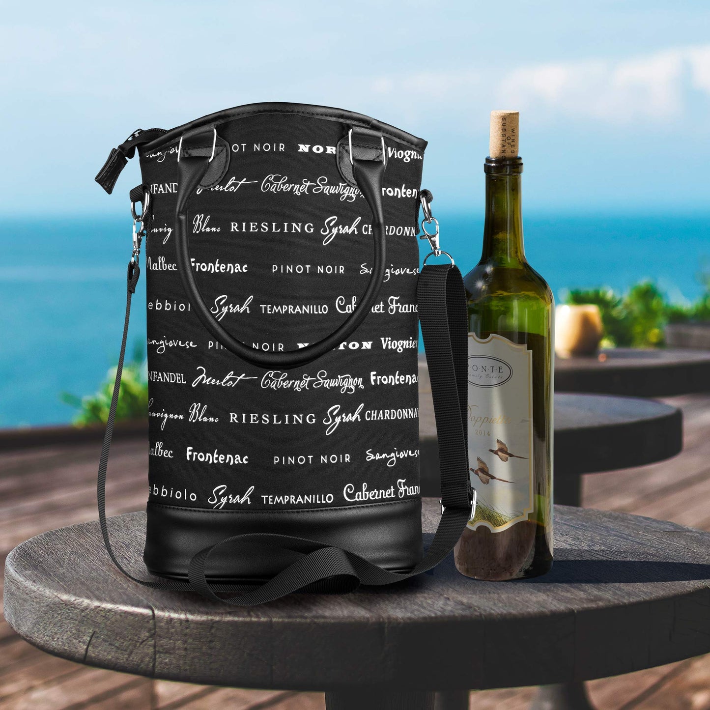 Chris's Stuff Wine Carrier Bag | 2 Bottles Padded Tote with Adjustable Shoulder Straps & Handle | Leak Proof Wine Purse | Wine Tasting, Party, Dinner, Great Christmas Day Gift for Wine Lover - Black