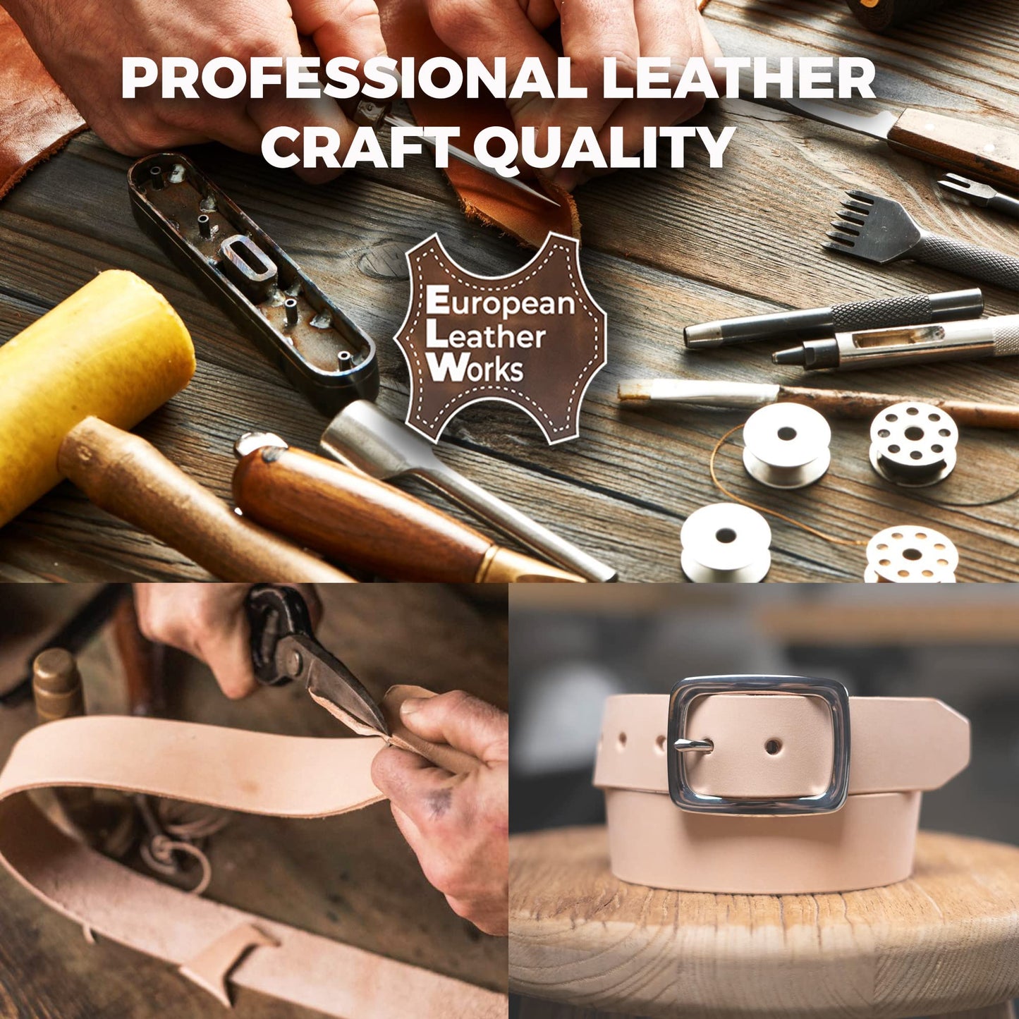 European Leather Works 11-12 oz. (4-4.8mm) Vegetable Tanned Leather Belt Blanks/Straps Size: 1/2"x50" (1.3x127cm) Full Grain Cowhide Tooling, Crafting, Knife Sheath, Furniture