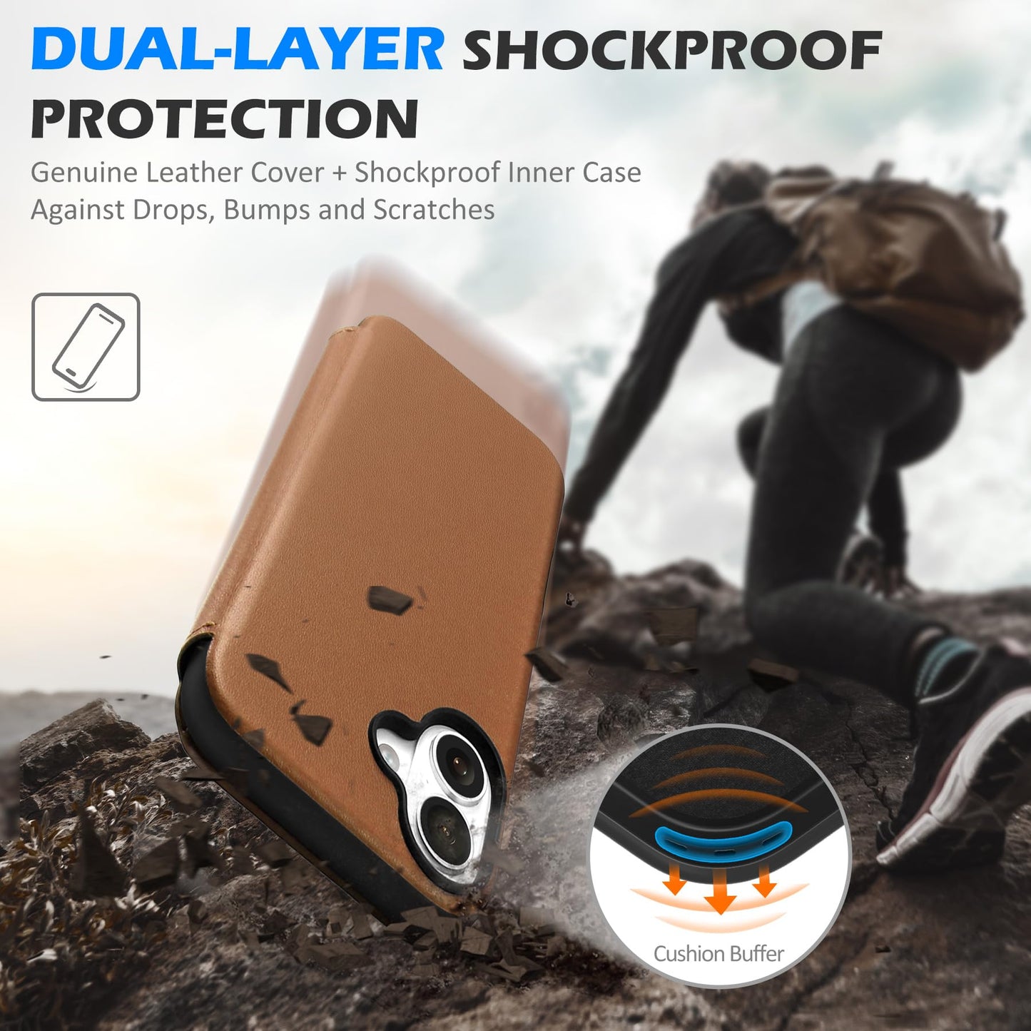 SHIELDON Wallet Case for iPhone 16 Plus 5G 6.7", Genuine Leather Slim RFID Blocking Card Case Folio Magnetic Shock-Absorbent Wireless Charging Compatible with iPhone 16 Plus - Saddle Brown