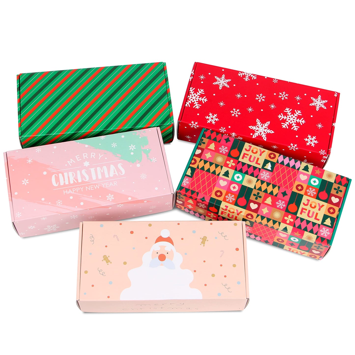 TONESPAC 25 Pack 8x4x2 inch Small Christmas Gift Box with Lid, Recyclable Corrugated Cardboard Shipping Boxes for Small Business,Gift Packaging,Specially Designed Box. (8"x4"x2",Xmas Mix Pattern)