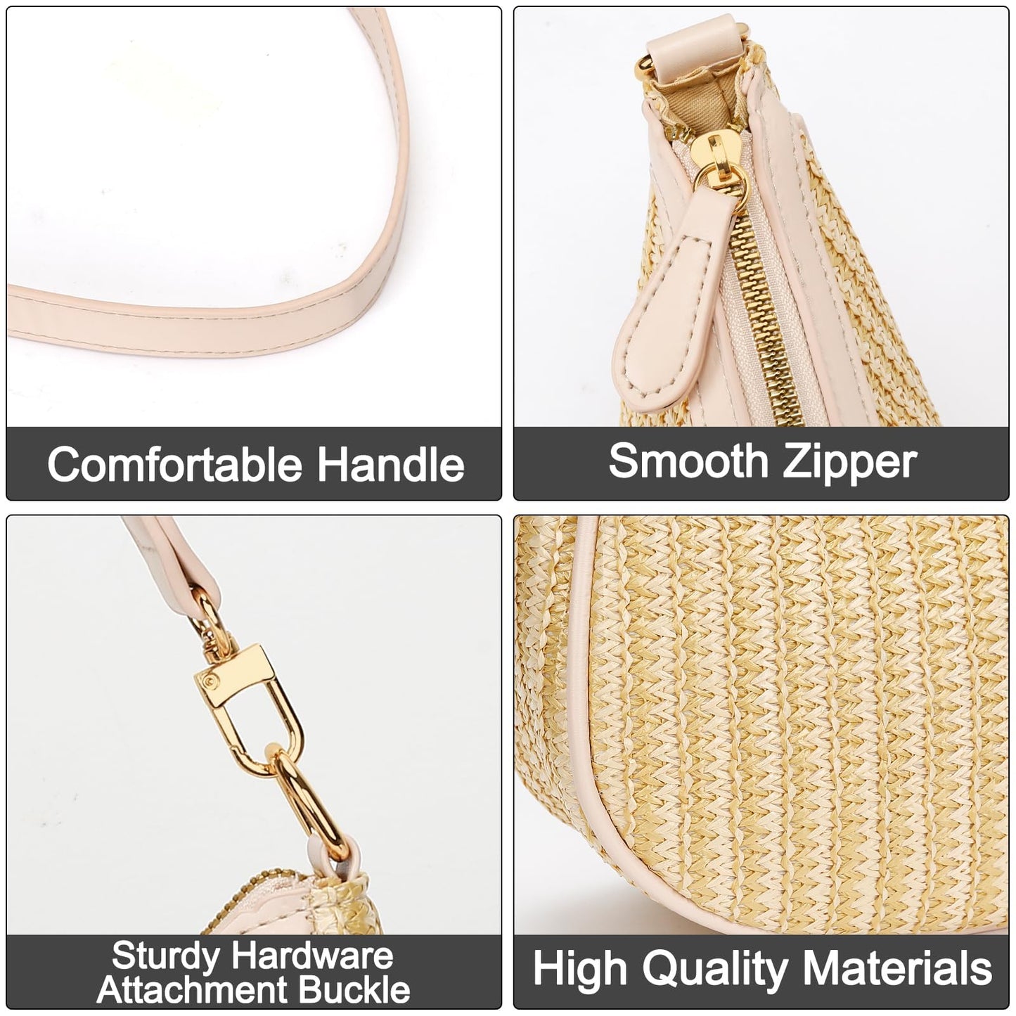 KKXIU Summer Straw Beach Woven Shoulder Bag Vacation Clutch Purses for Women Hobo Tote Handbags (Beige1)