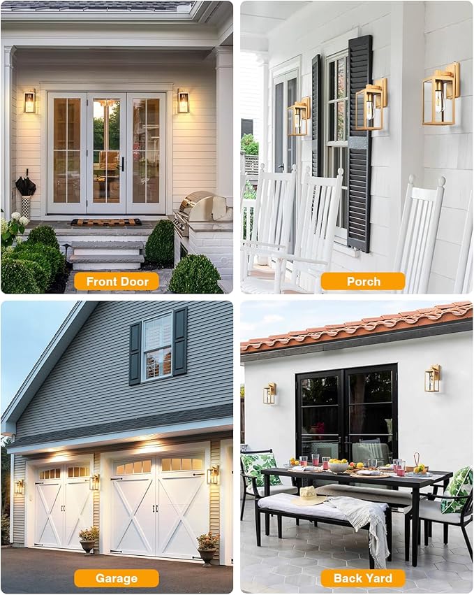 VIANIS Dusk to Dawn Outdoor Wall Lanterns, 2 Pack Golden Exterior Lighting Fixtures Wall Mount Sconces with Photocell Sensor, Waterproof Gold Porch Light Outside Garage Sconces Lamps for House Patio